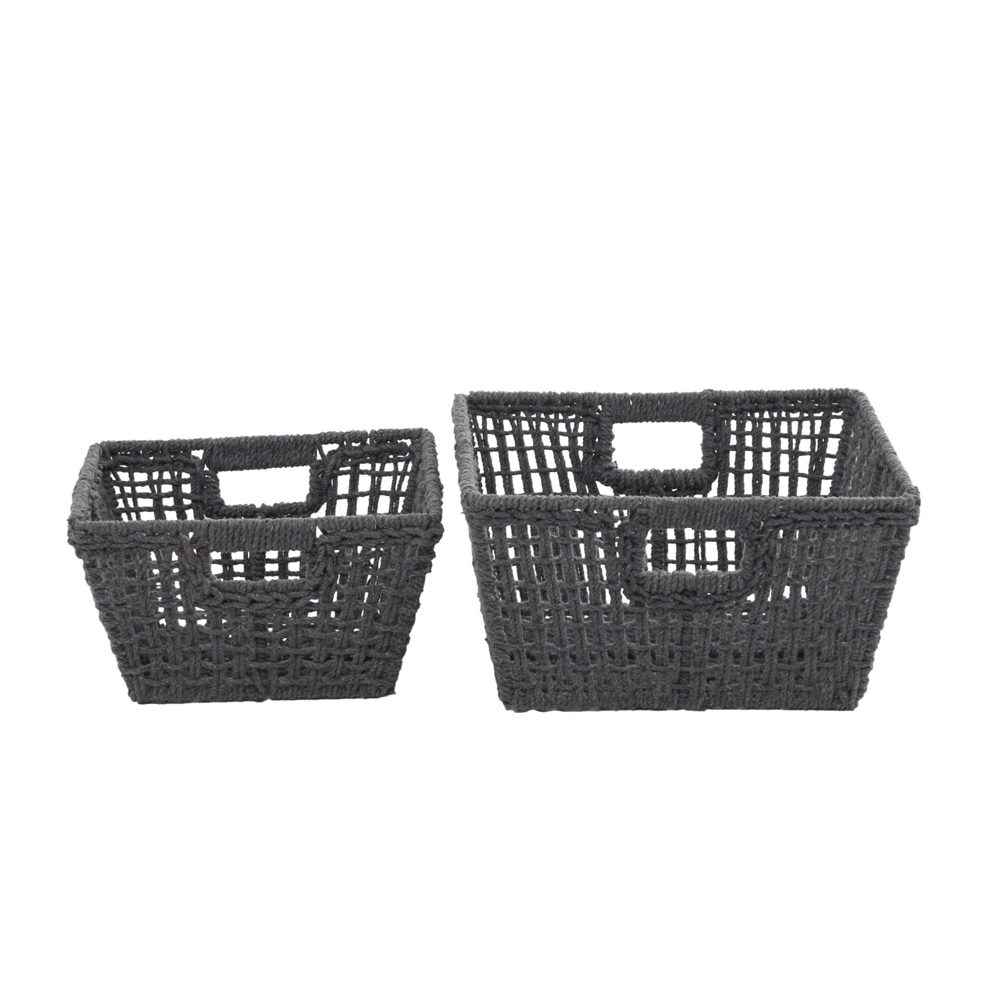 CosmoLiving by Cosmopolitan Set of 2 Cotton Fabric Handmade Decorative and Functional Storage Basket with Handles