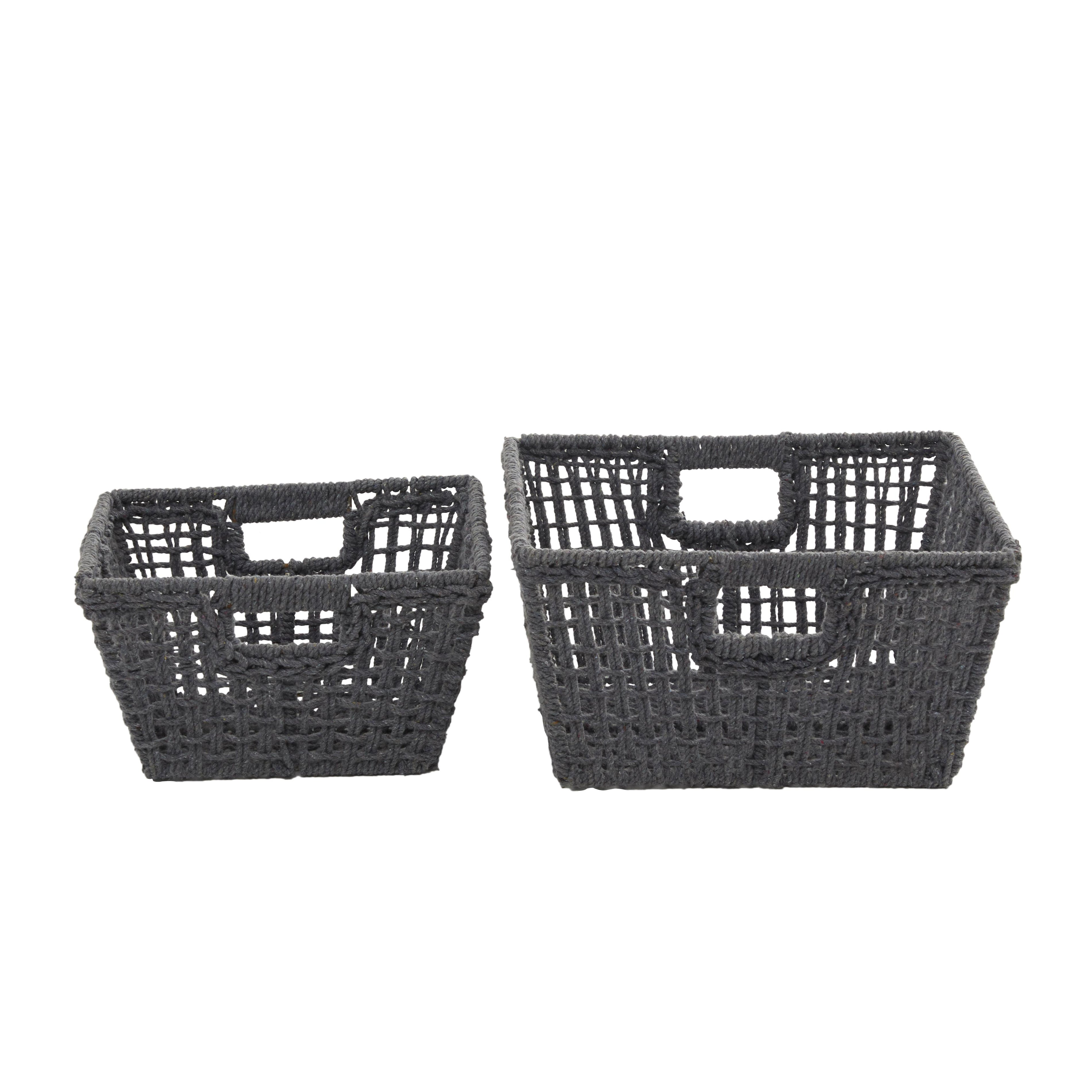 CosmoLiving by Cosmopolitan Set of 2 Cotton Fabric Handmade Decorative and Functional Storage Basket with Handles