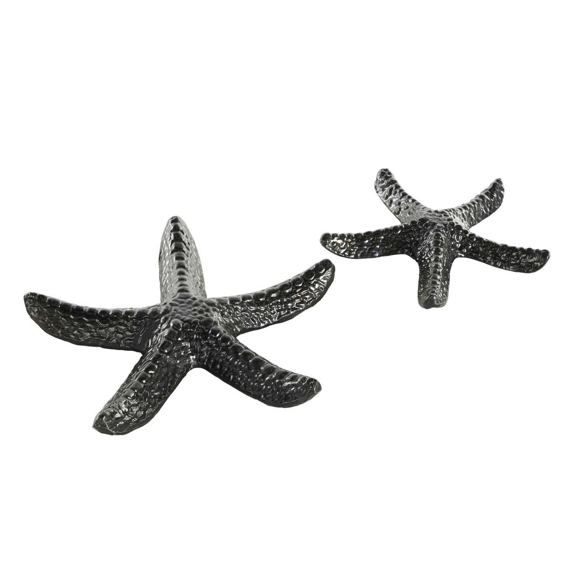 Set of 2 Starfish Black Aluminum Metal Bubble Textured Decorative Sculpture