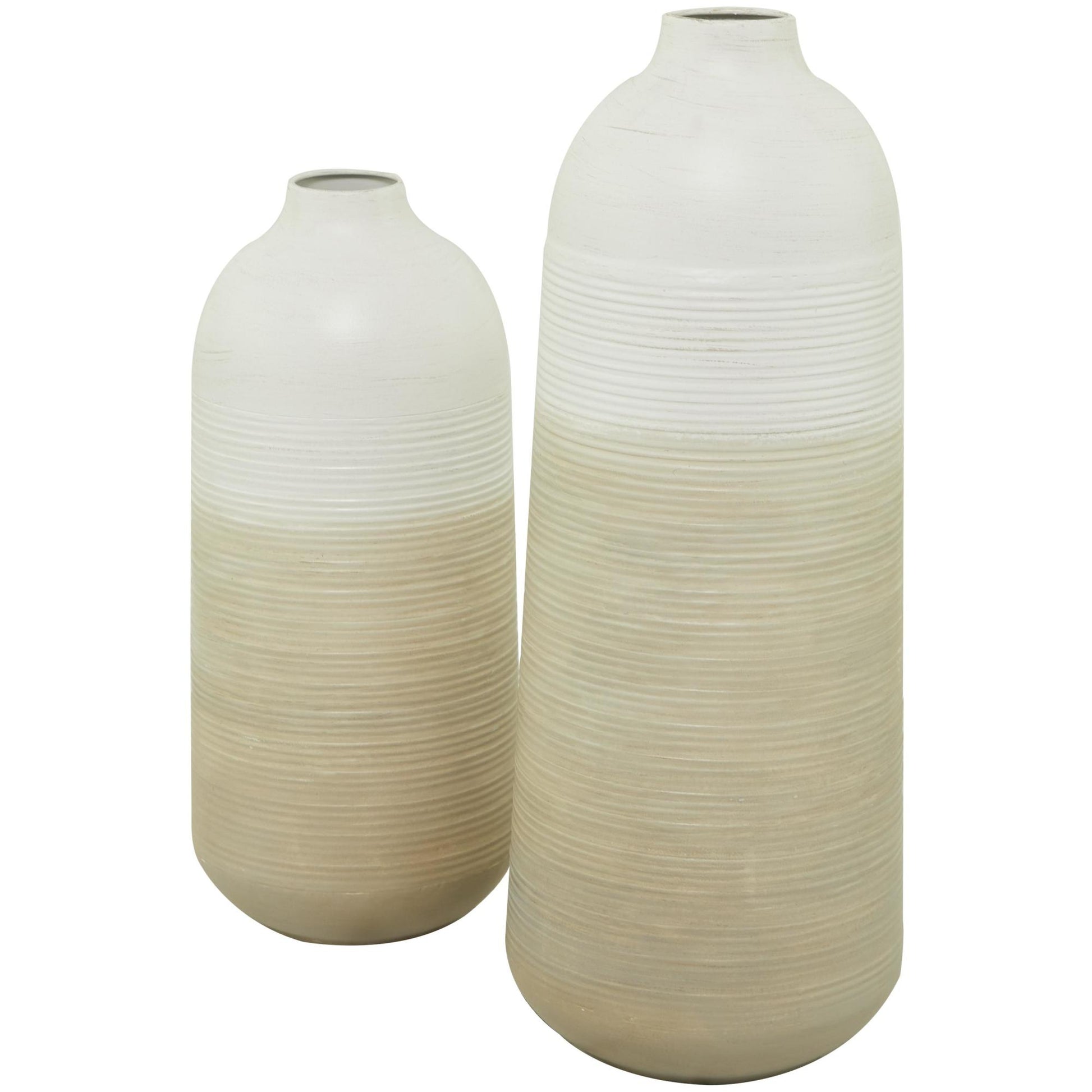 Set of 2 Brown Metal Decorative Vase with Embossed Ribbing