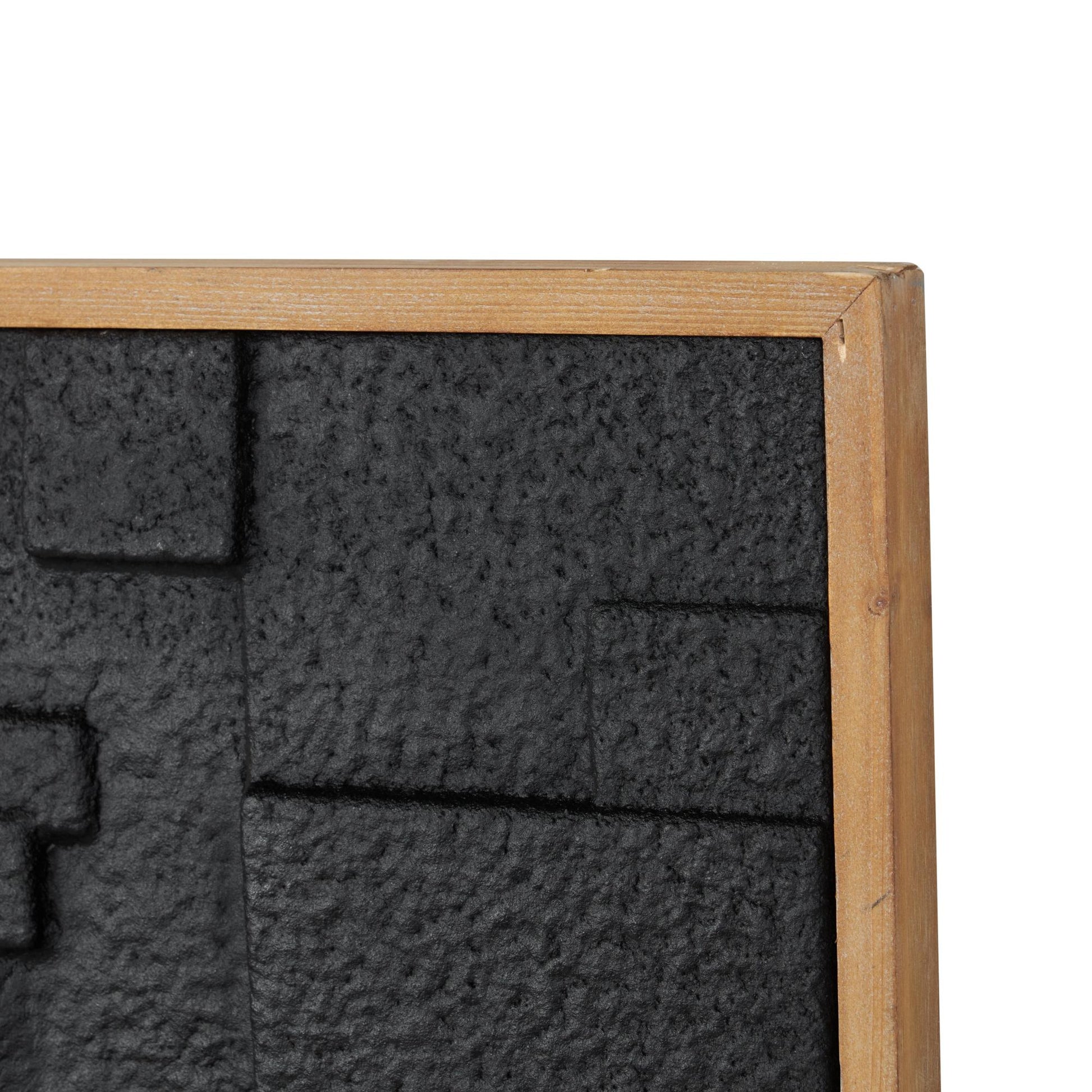 Geometric Black Wood Dimensional Textured Shapes Living Room Framed Wall Art with Brown Frame