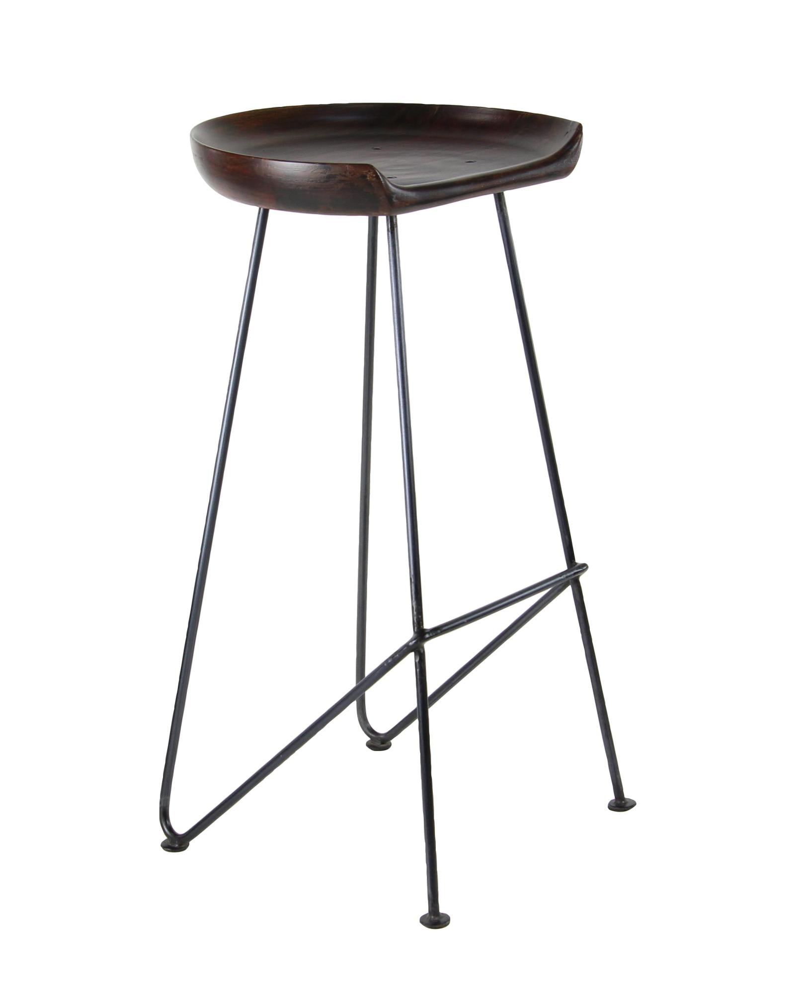 Brown Wood Kitchen Bar Stool with Wood Seat