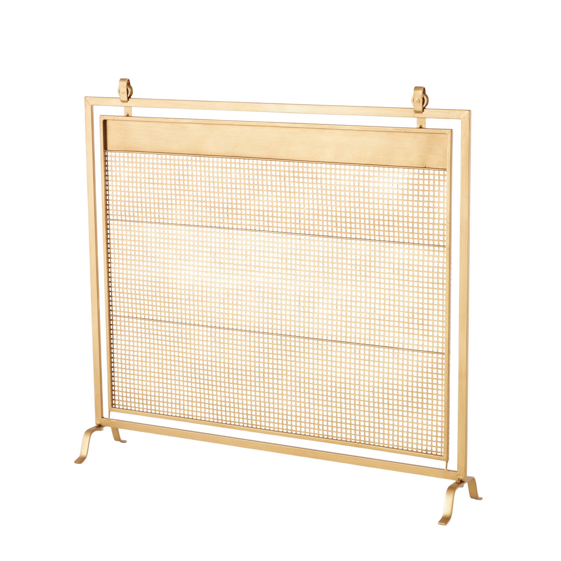 Geometric Metal Suspended Grid Style Single Panel Living Room Fireplace Screen with Bolted Detailing