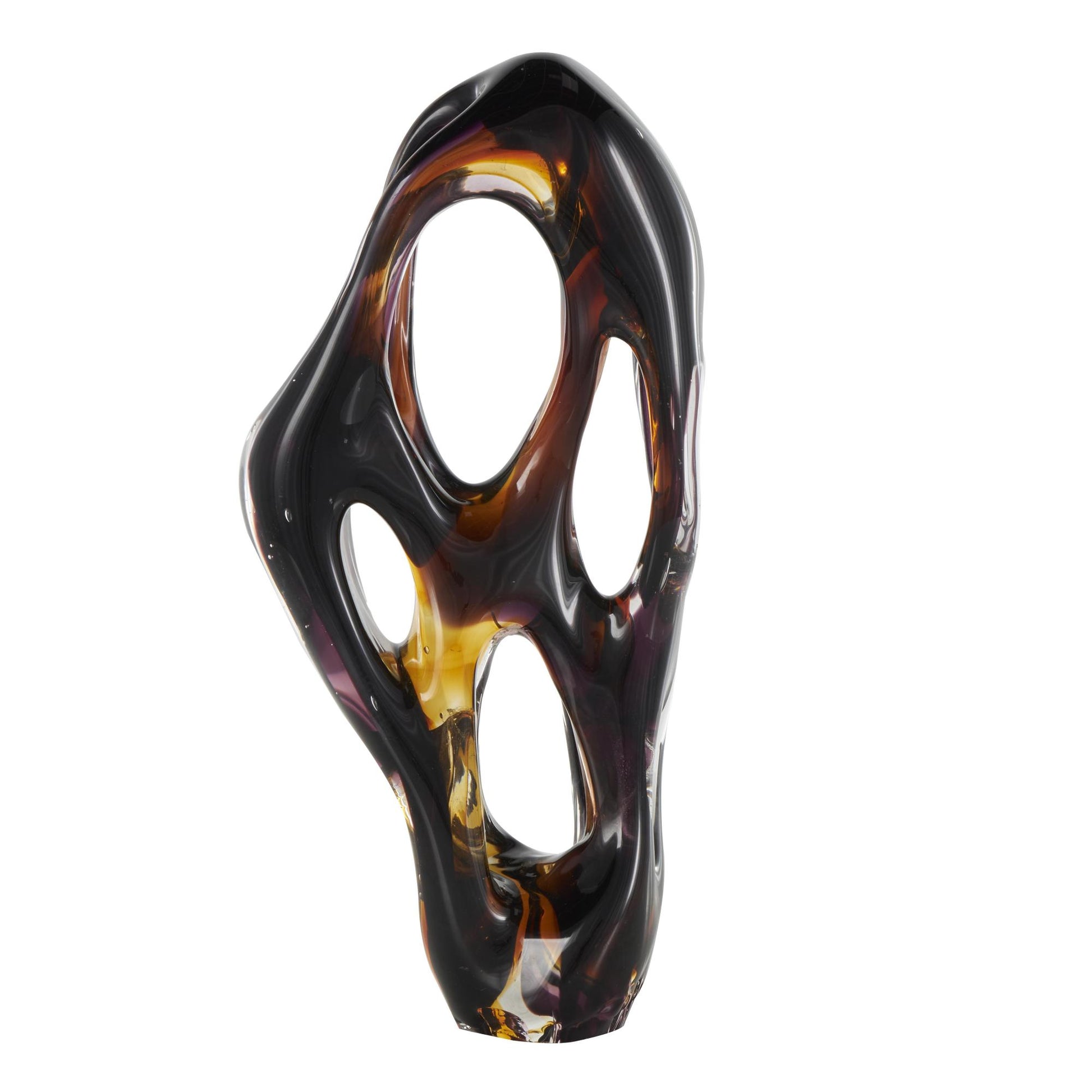 Abstract Black Glass Ombre Cutout Decorative Sculpture with Amber Accents