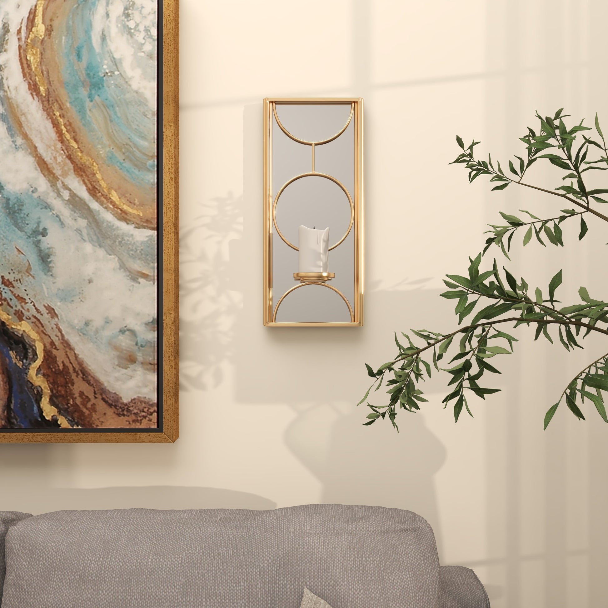 CosmoLiving by Cosmopolitan Geometric Metal Pillar Indoor Outdoor Wall Sconce with Mirror Backing