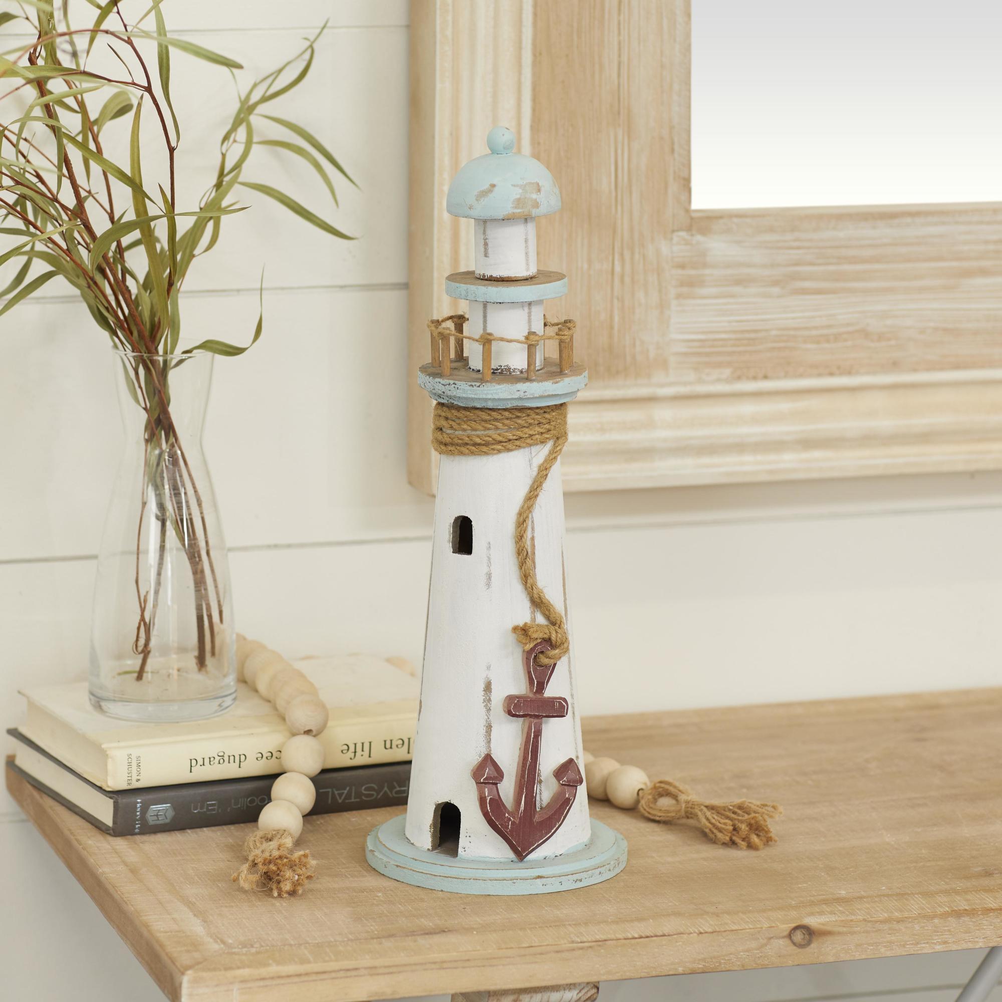 Light House White Wood Decorative Sculpture
