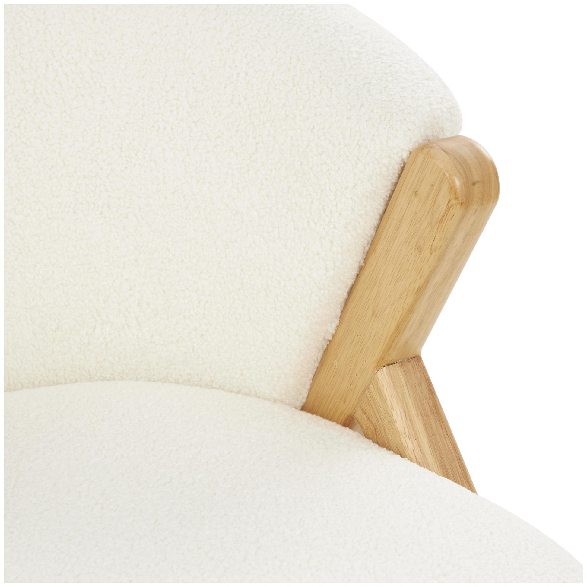 White Polyester Rounded Boucle Living Room Accent Chair with Angled Wooden Legs