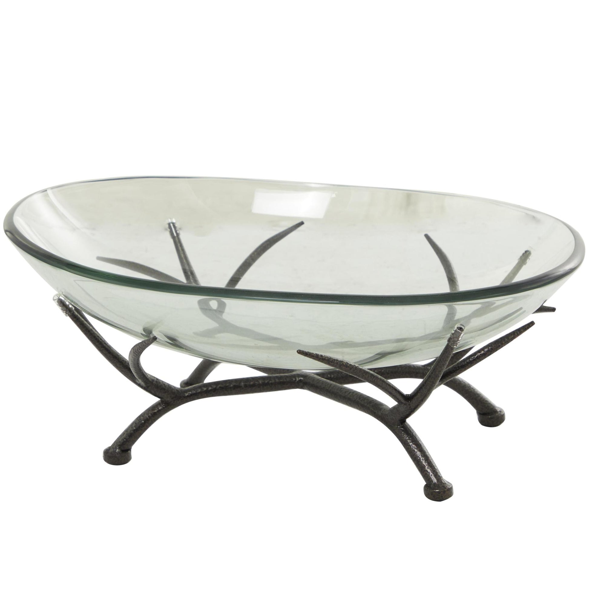 Kitchen Clear Glass Decorative Serving Bowl with Black Metal Branch Stand
