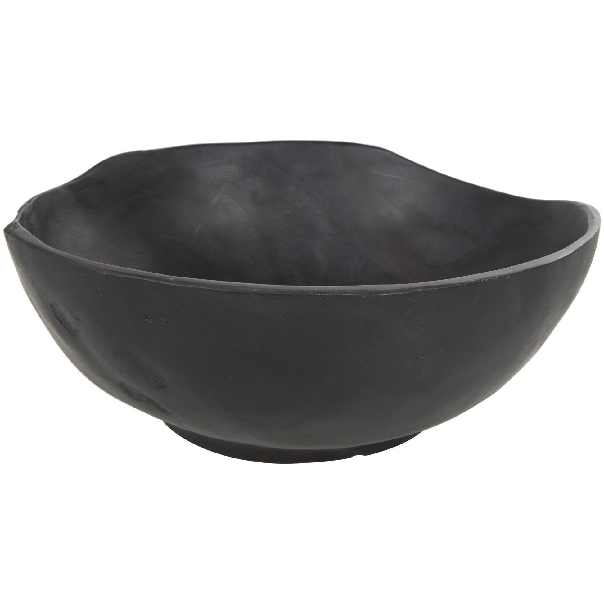Abstract Black Teak Wood Handmade Large Decorative Bowl with Freeform Edge