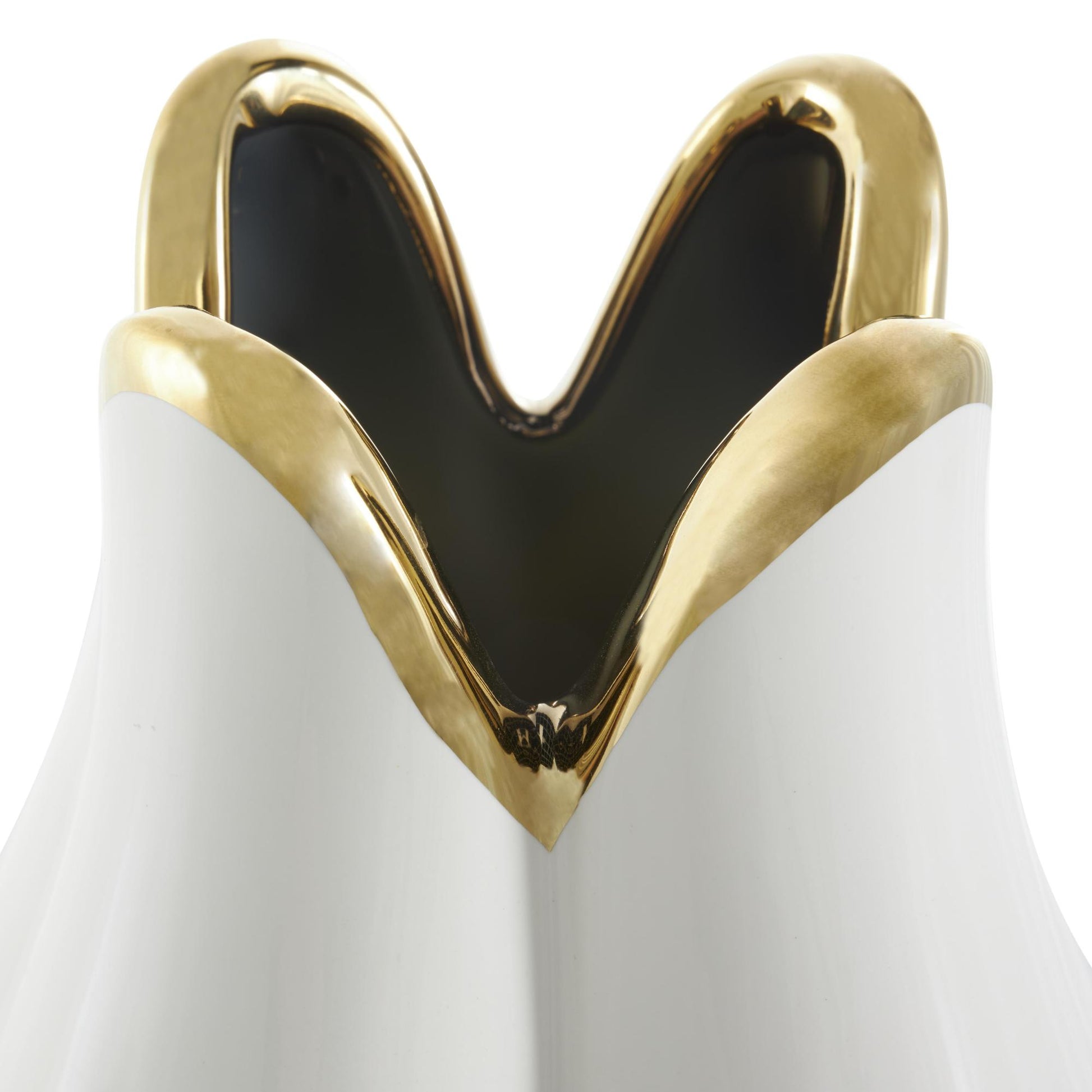Floral White Ceramic Dimensional Shaped Decorative Vase with Metallic Gold Rim