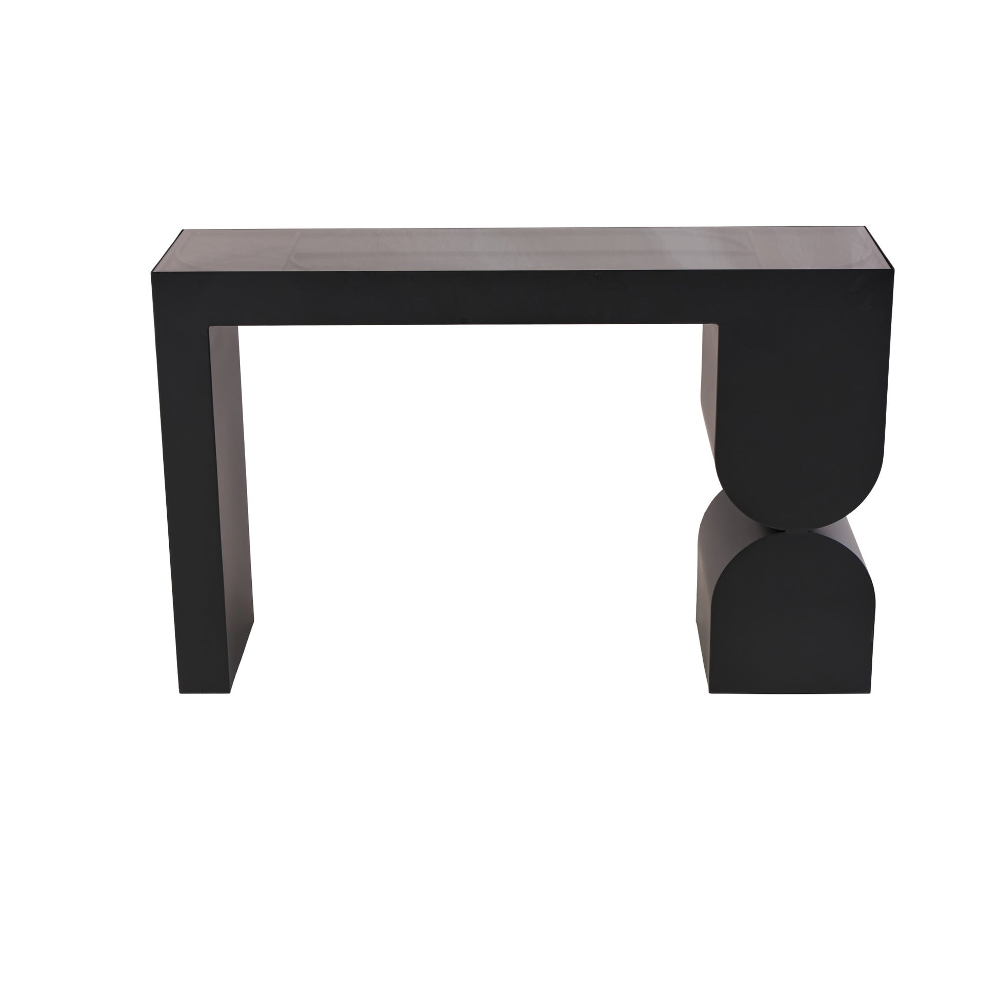 Geometric Black Metal Rectangular Living Room Console Table with Stacked Arched Table Leg