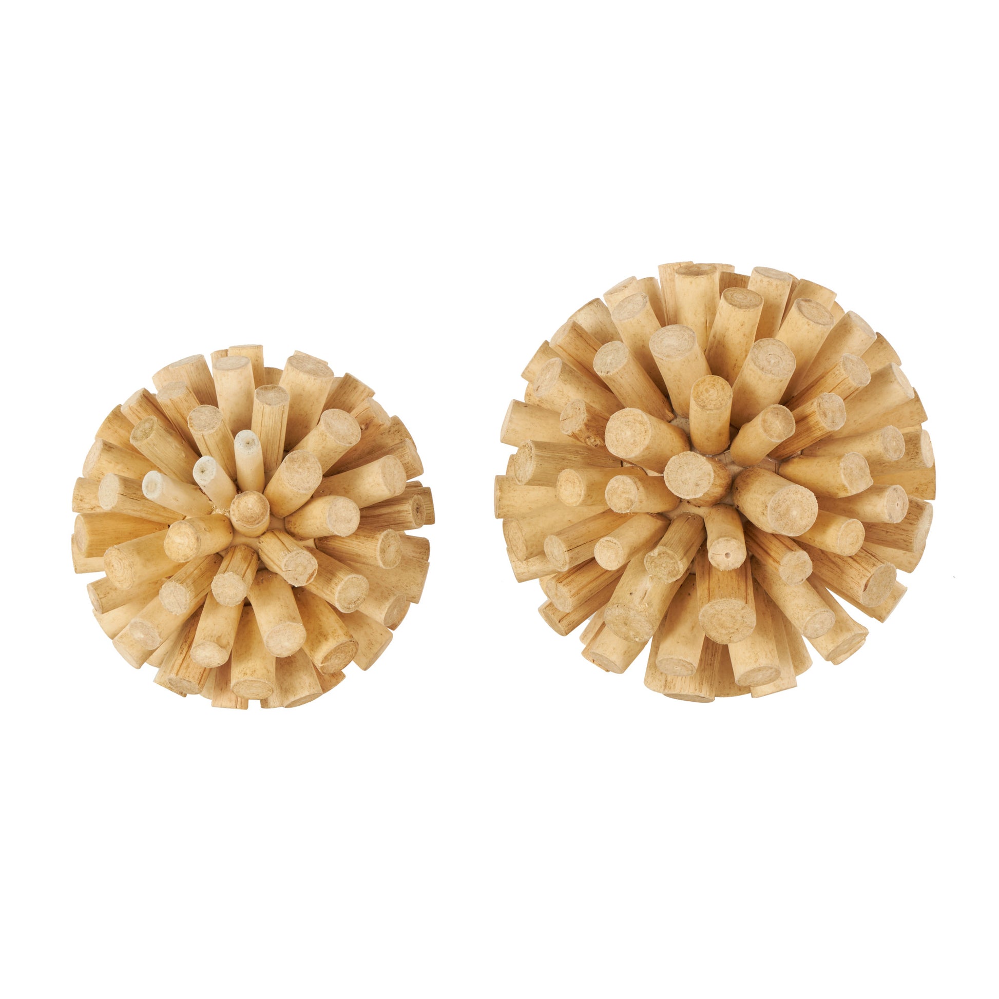 Set of 2 Brown Wood Handmade Tree Trunk Inspired Decorative Orbs & Vase Filler