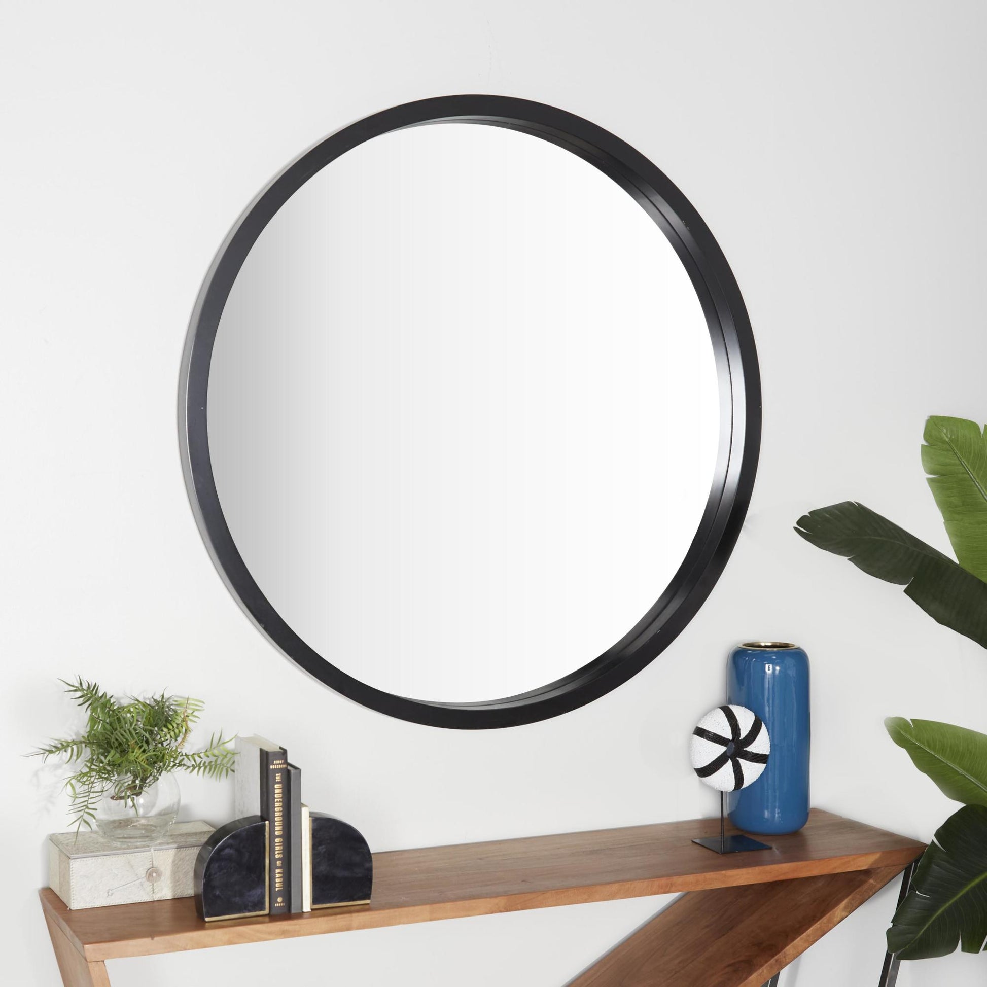Wooden Round Minimalistic Room Wall Mirror 42" x 2" x 42"