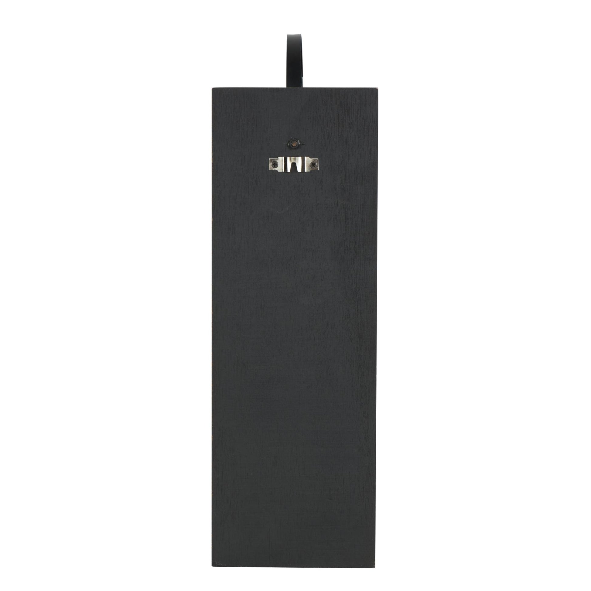 Abstract Black Metal Suspended Arched Cutout Indoor Outdoor Wall Sconce with Brown Wood Backing and Beaded Edge