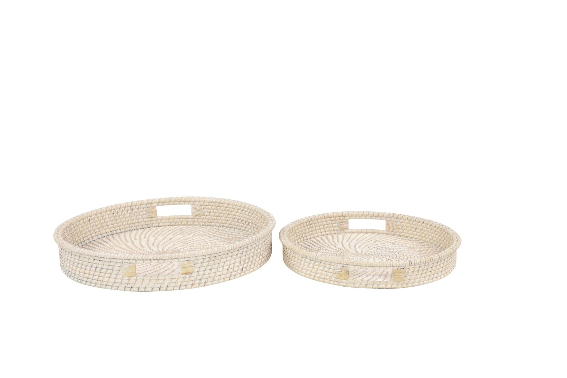 Set of 2 Cream Rattan Living Room Decor Tray with Slot Handles