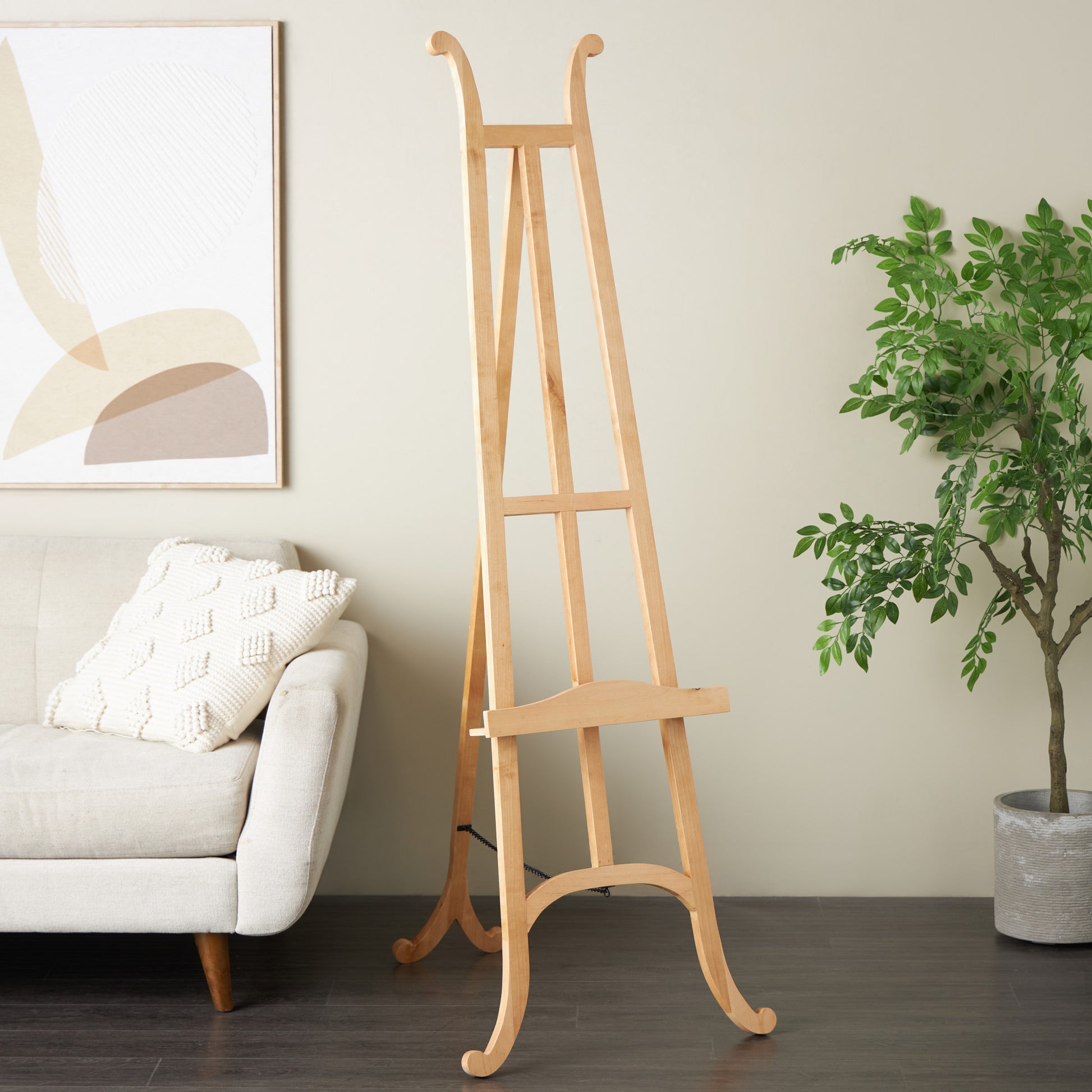 Light Brown Wood Handmade Tall Floor Display Easel with Foldable Stand