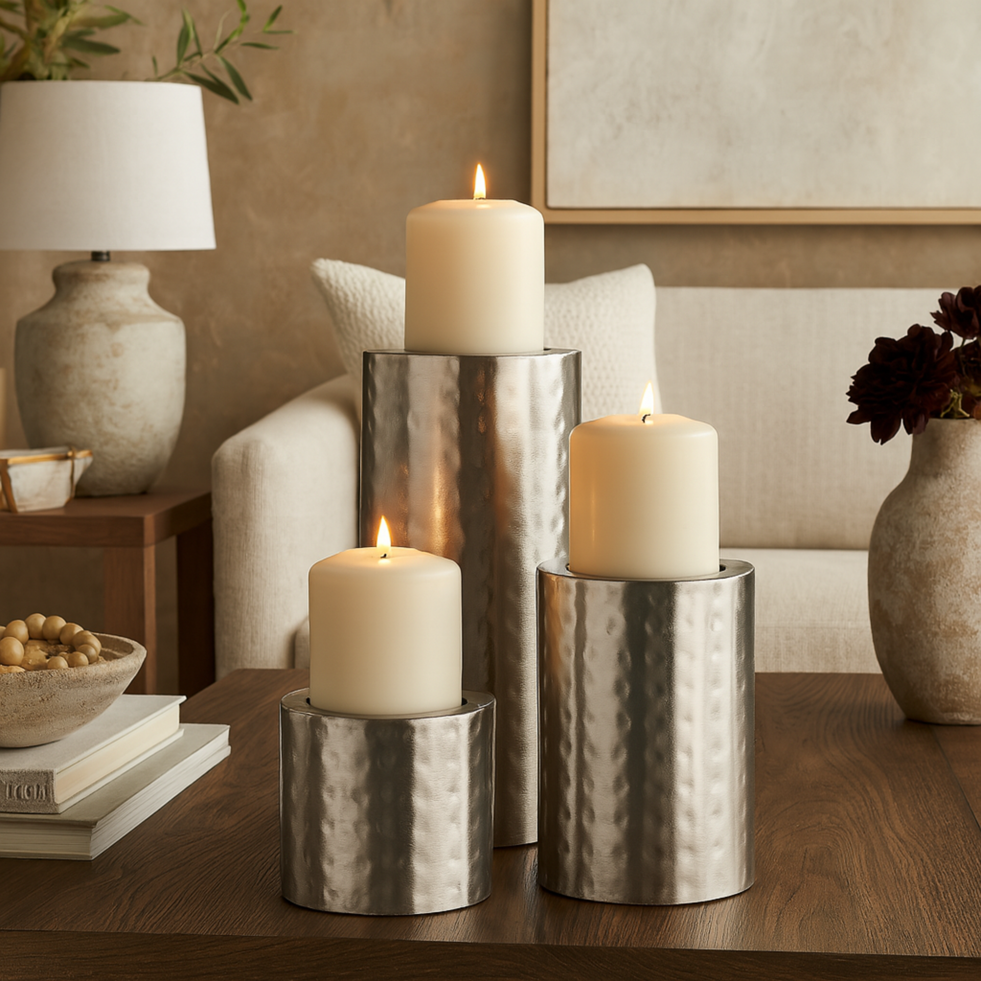 CosmoLiving by Cosmopolitan Set of 3 Metal Handmade Pillar Decorative Candle Holder Set of 3 11", 7", 4"H