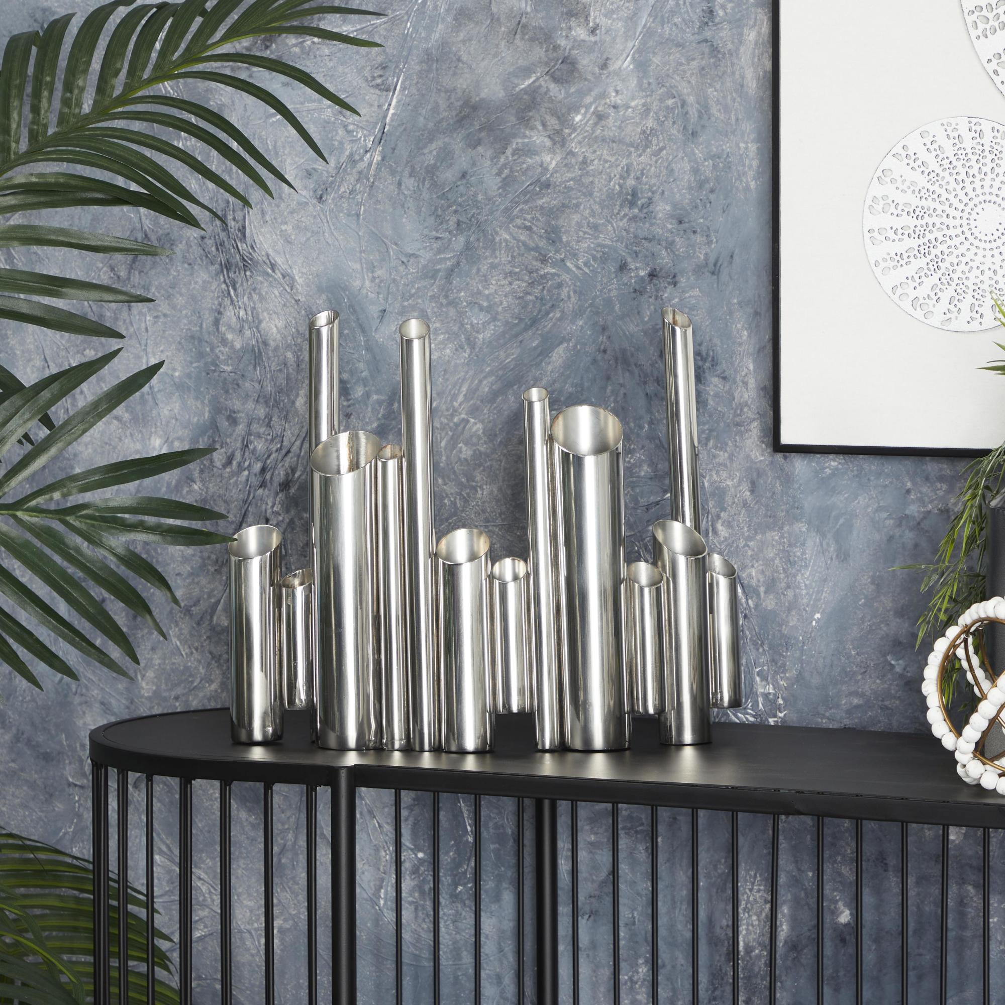 CosmoLiving by Cosmopolitan Silver Stainless Steel Metal Organ Pipe Tube Decorative Vase