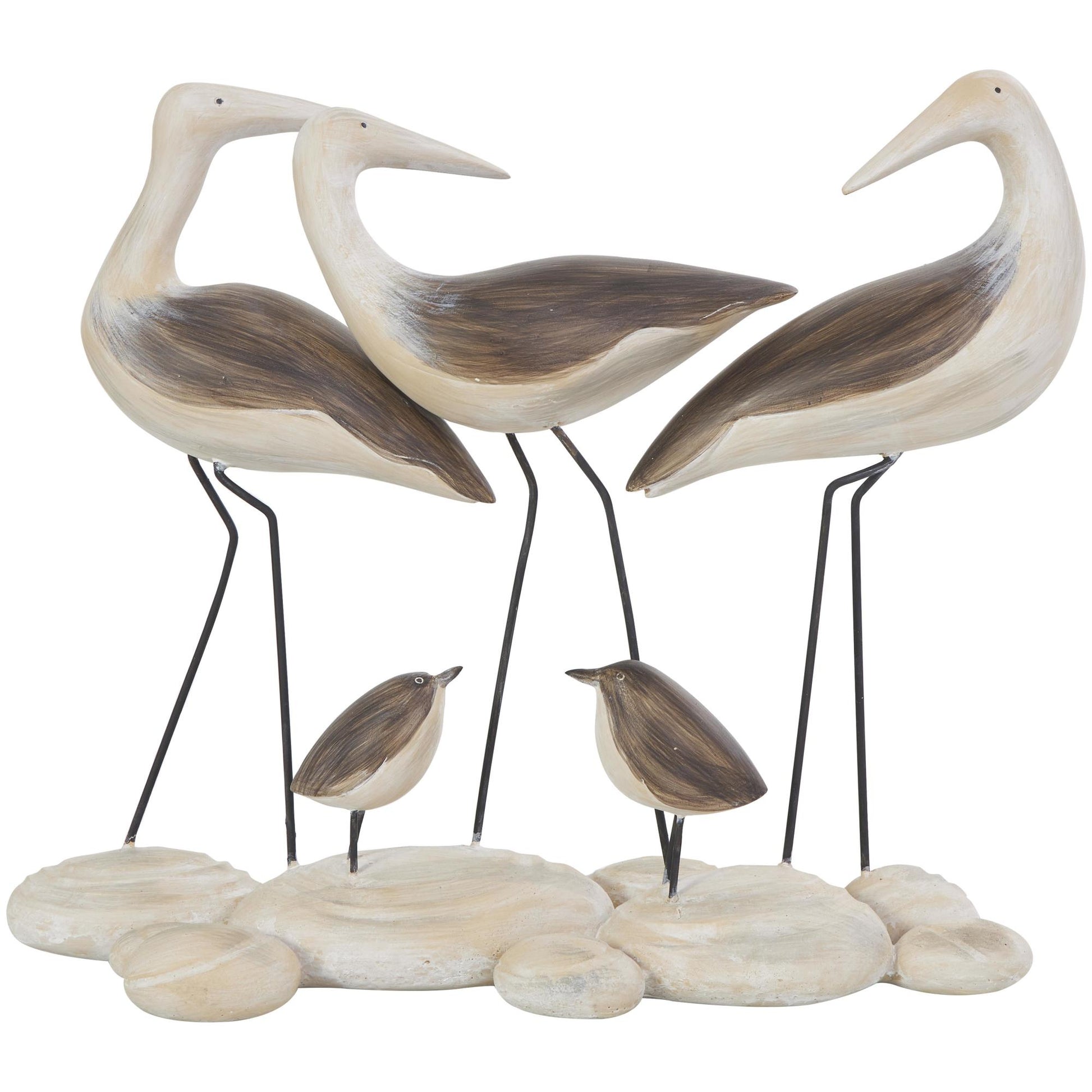 Bird Brown Polyresin Family Decorative Sculpture with Cream Rock Base