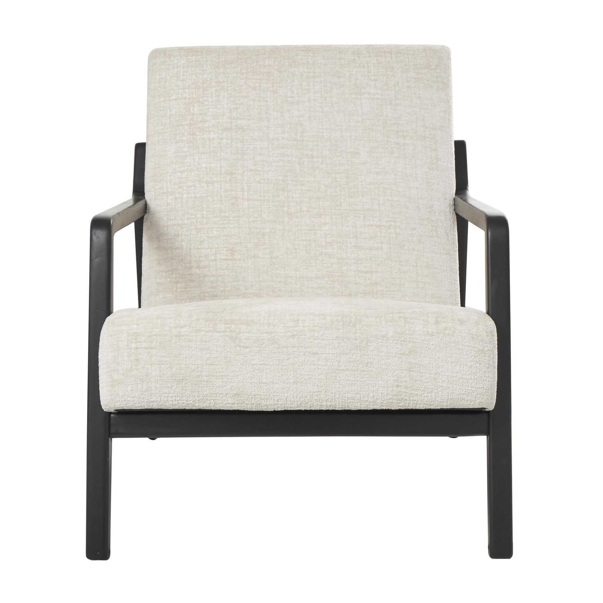 Cream Polyester Mid Century Modern Boucle Living Room Accent Chair with Black Wood Frame