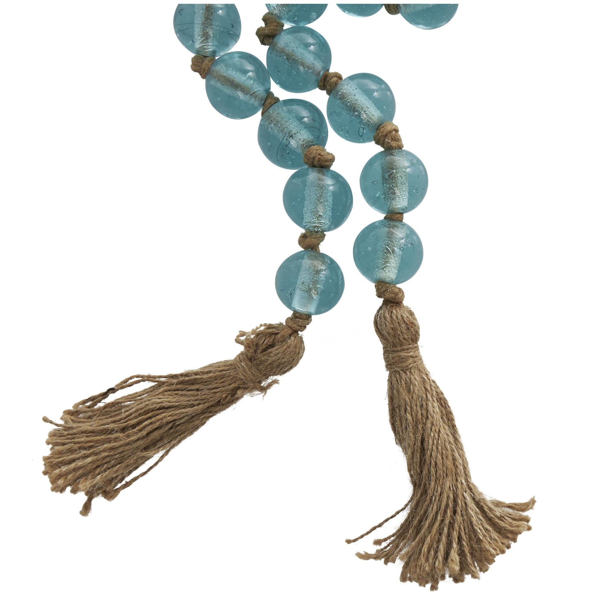 Glass Handmade Round Beaded Garland with Tassel with Knotted Brown Jute