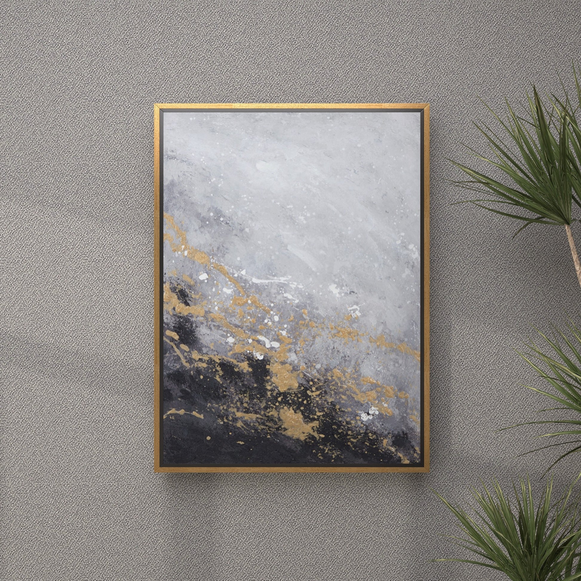 Geode Black Canvas Abstract Living Room Framed Wall Art with Gold Foil Accents