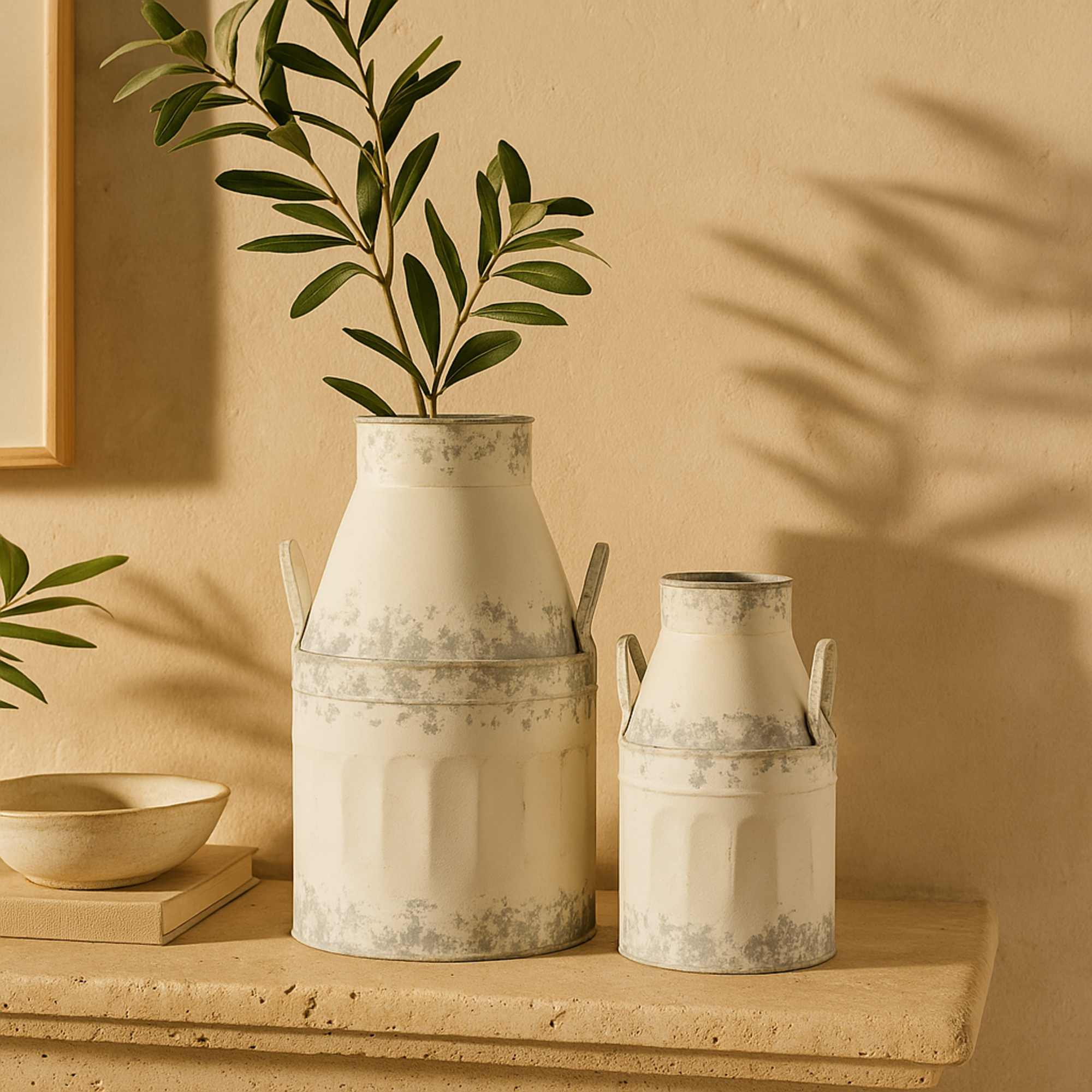 Set of 2 White Metal Decorative Vase