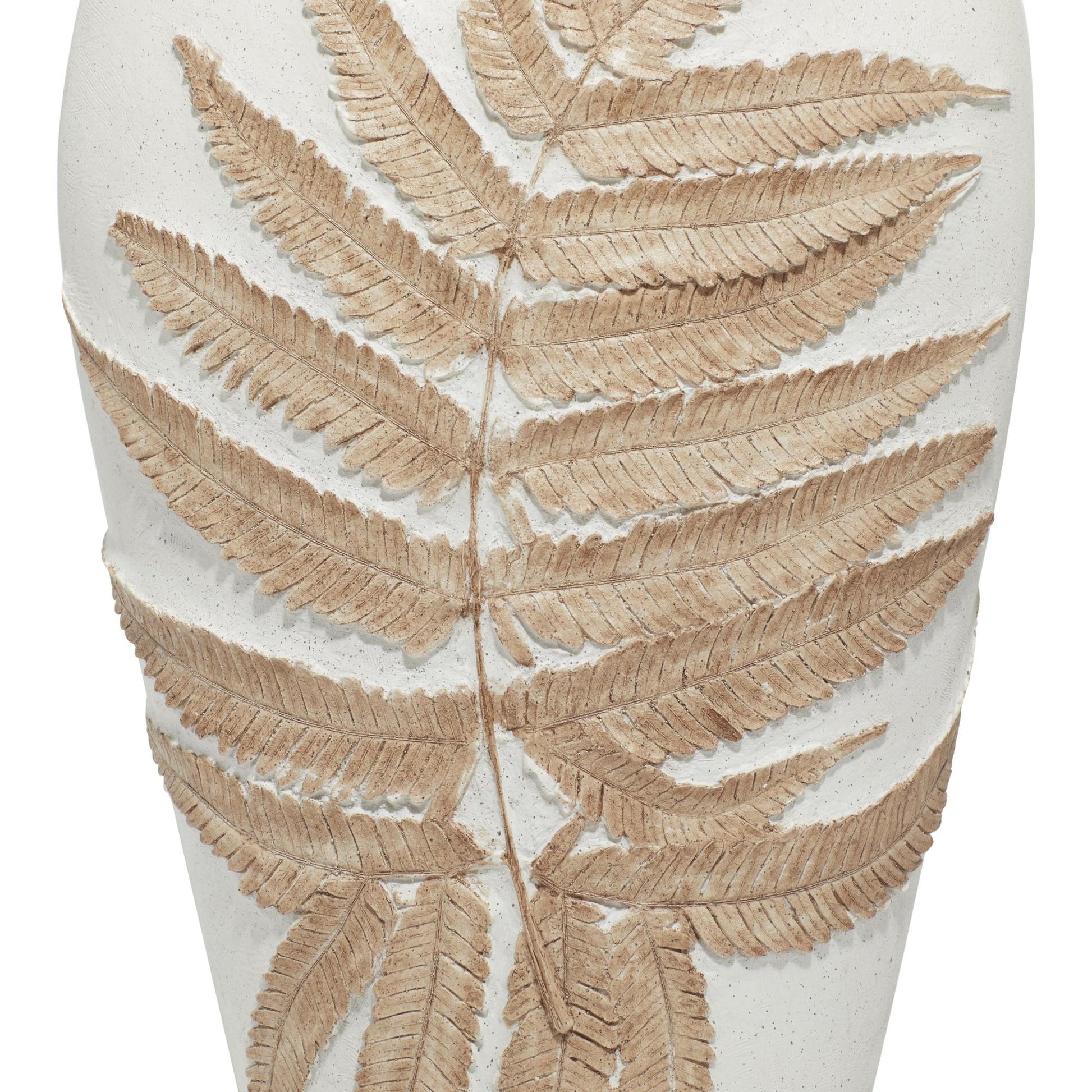 Leaf White Polystone Decorative Vase with Brown Dimensional Leaves