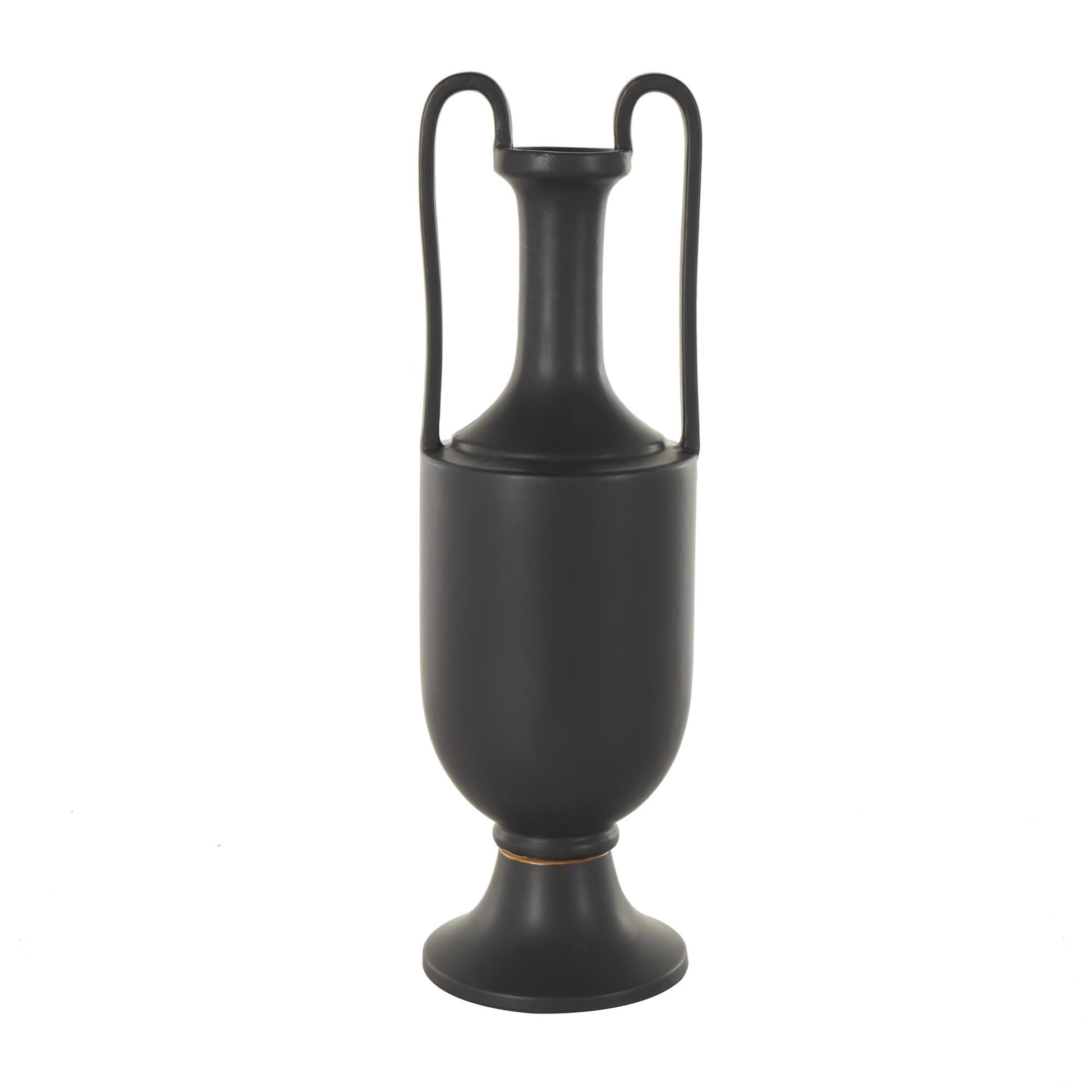 Ceramic Fluted Urn Shaped Decorative Vase with Arch Handles