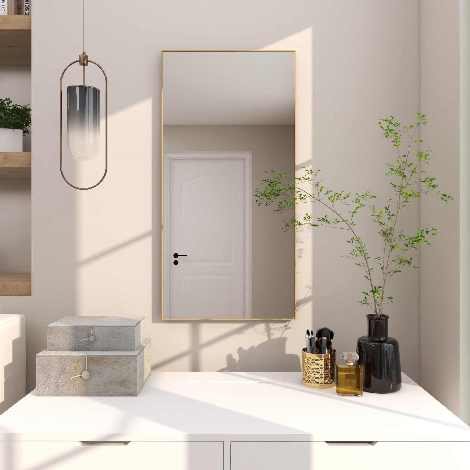 Wooden Room Wall Mirror with Thin Frame