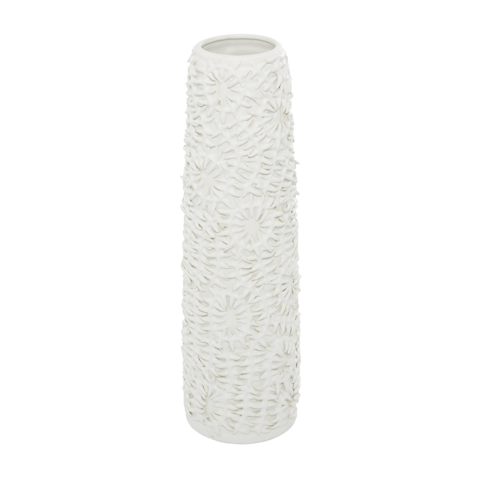 Leaf White Ceramic Embossed Decorative Vase