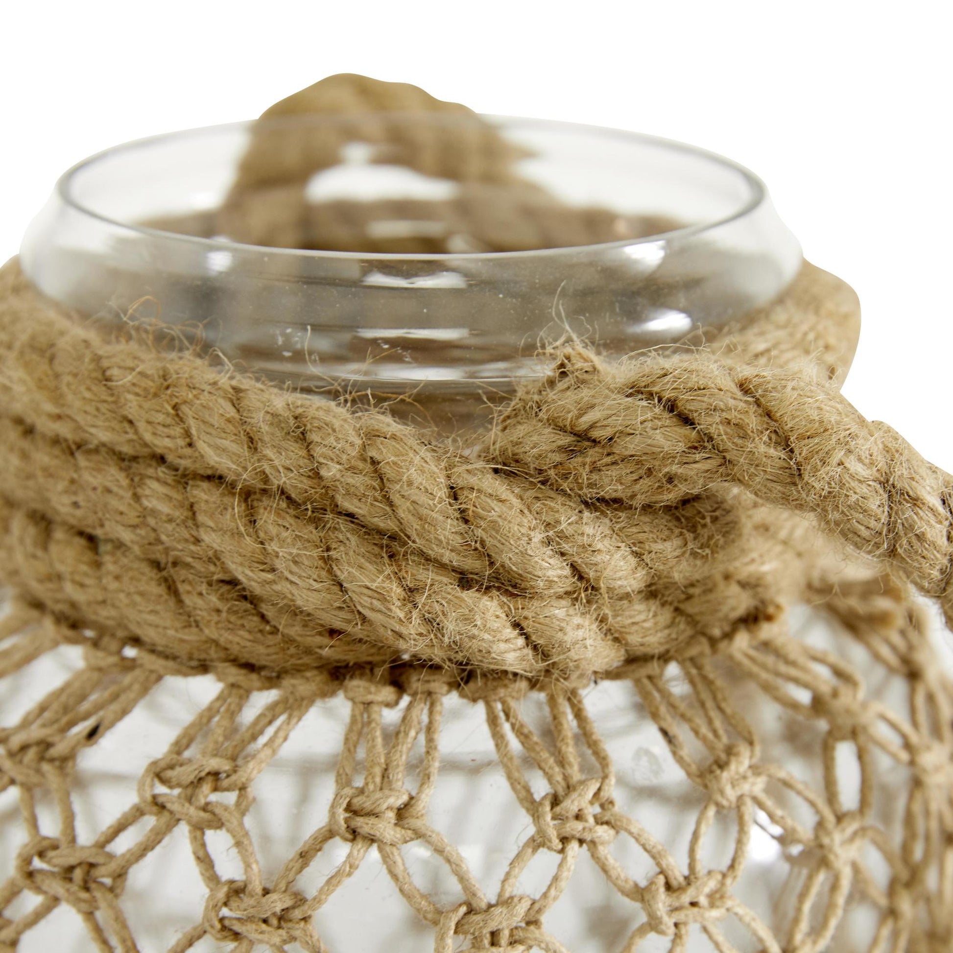 Clear Glass Decorative Indoor Outdoor Candle Lantern with Rope Handle