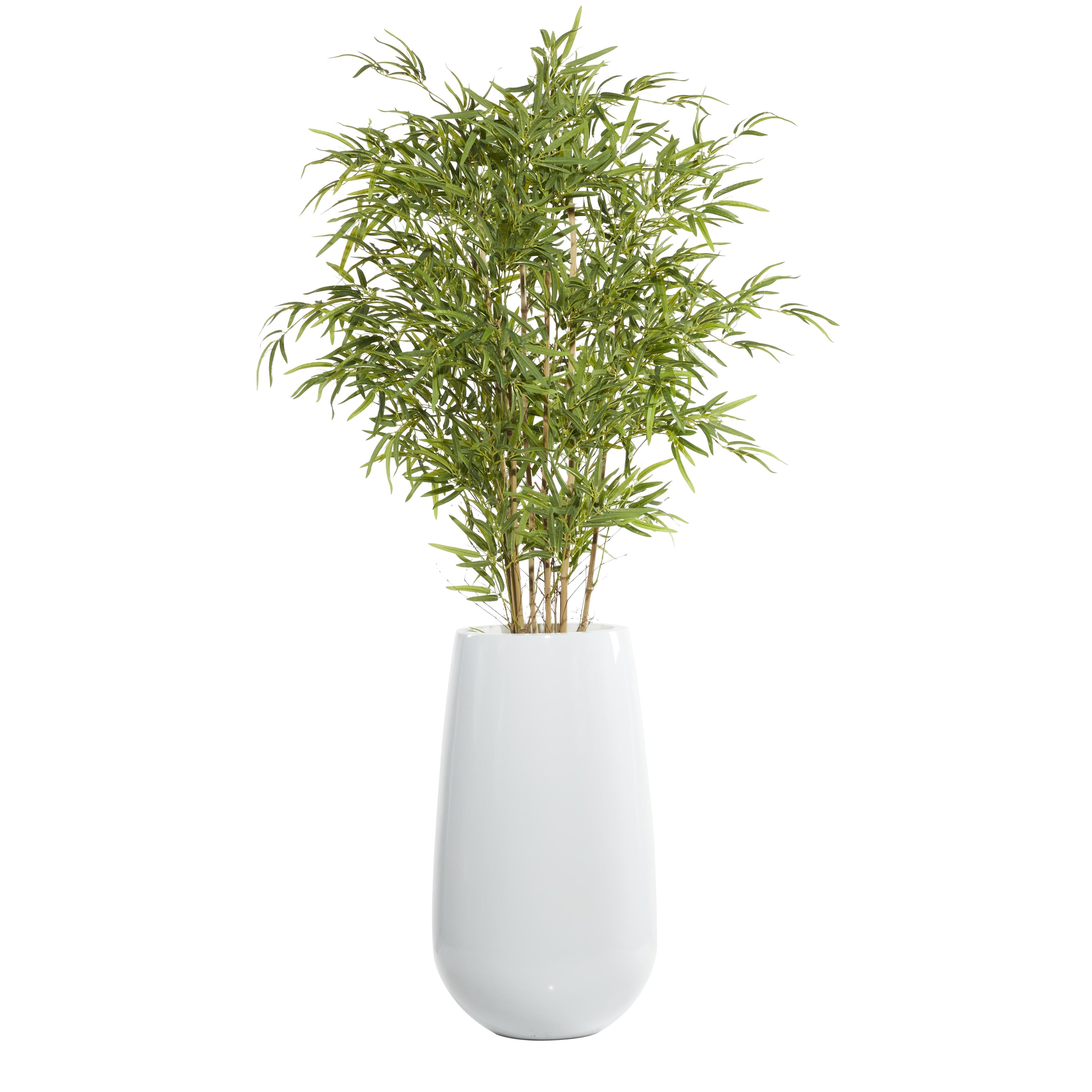 Bamboo Green Faux Foliage Indoor Outdoor Artificial Tree with Realistic Leaves and White Fiberglass Pot