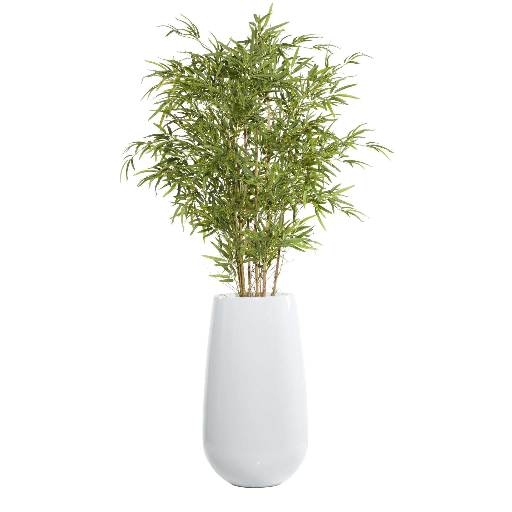 Bamboo Green Faux Foliage Indoor Outdoor Artificial Tree with Realistic Leaves and White Fiberglass Pot