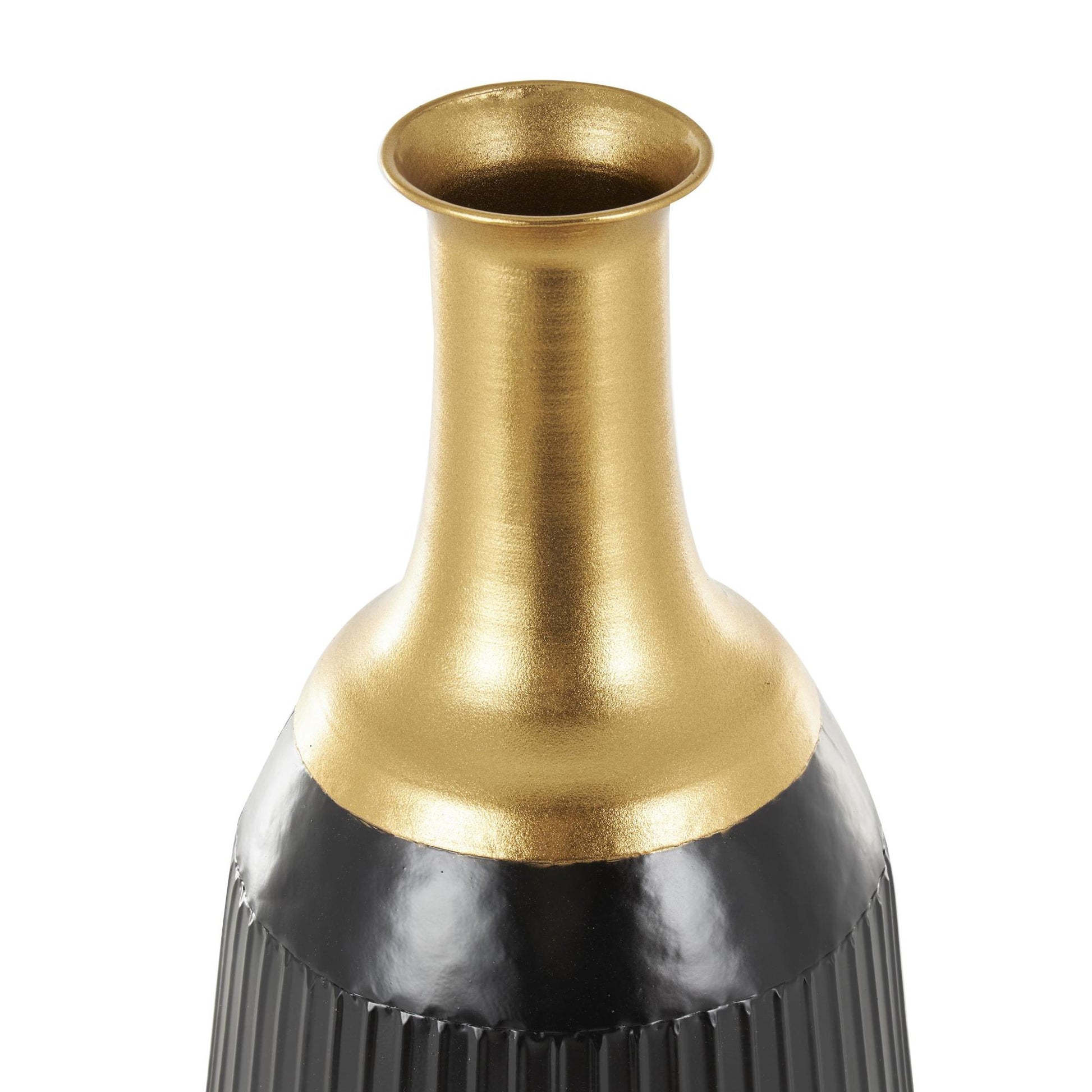 Set of 2 Black Metal Tall Ribbed Decorative Vase with Gold Tops