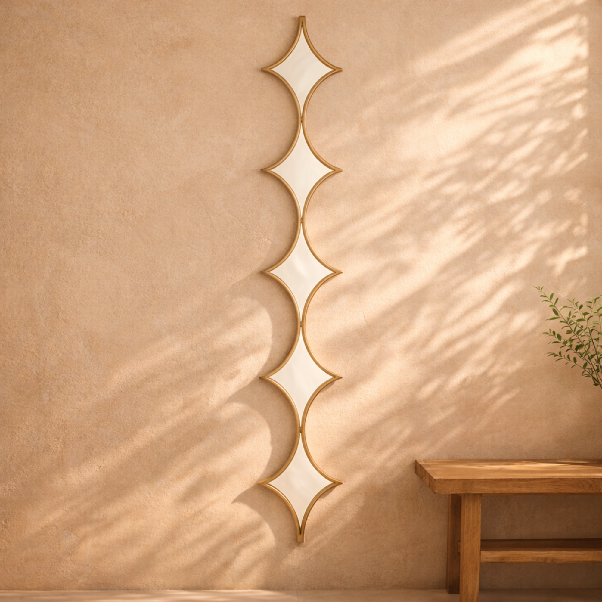 Geometric Metal Slim Stacked Chain 5 Layer Room Wall Mirror with Diamond Pattern 10" x 1" x 59"