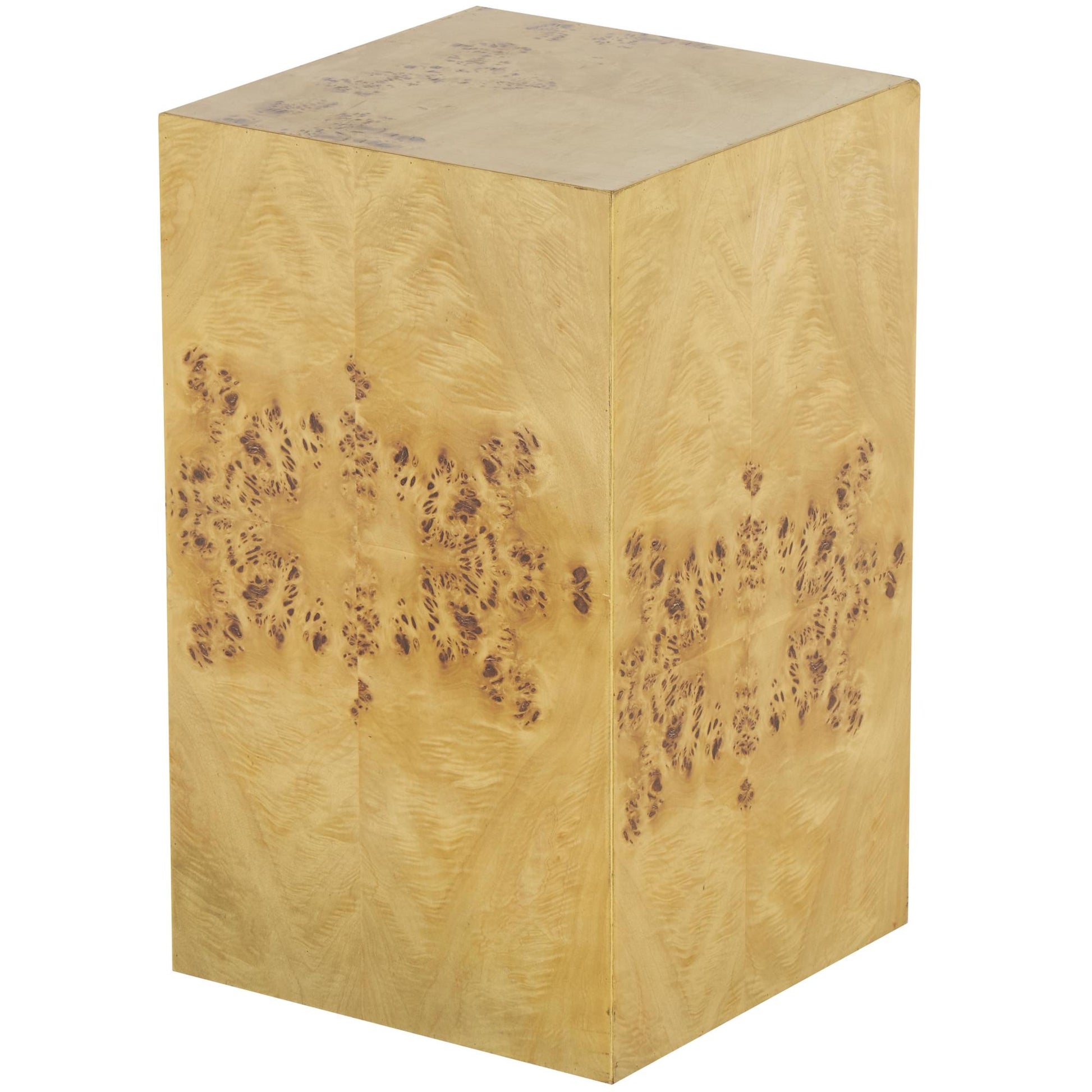 Brown Wood Square Cube Side End Accent Table with Wood Grain Patterns