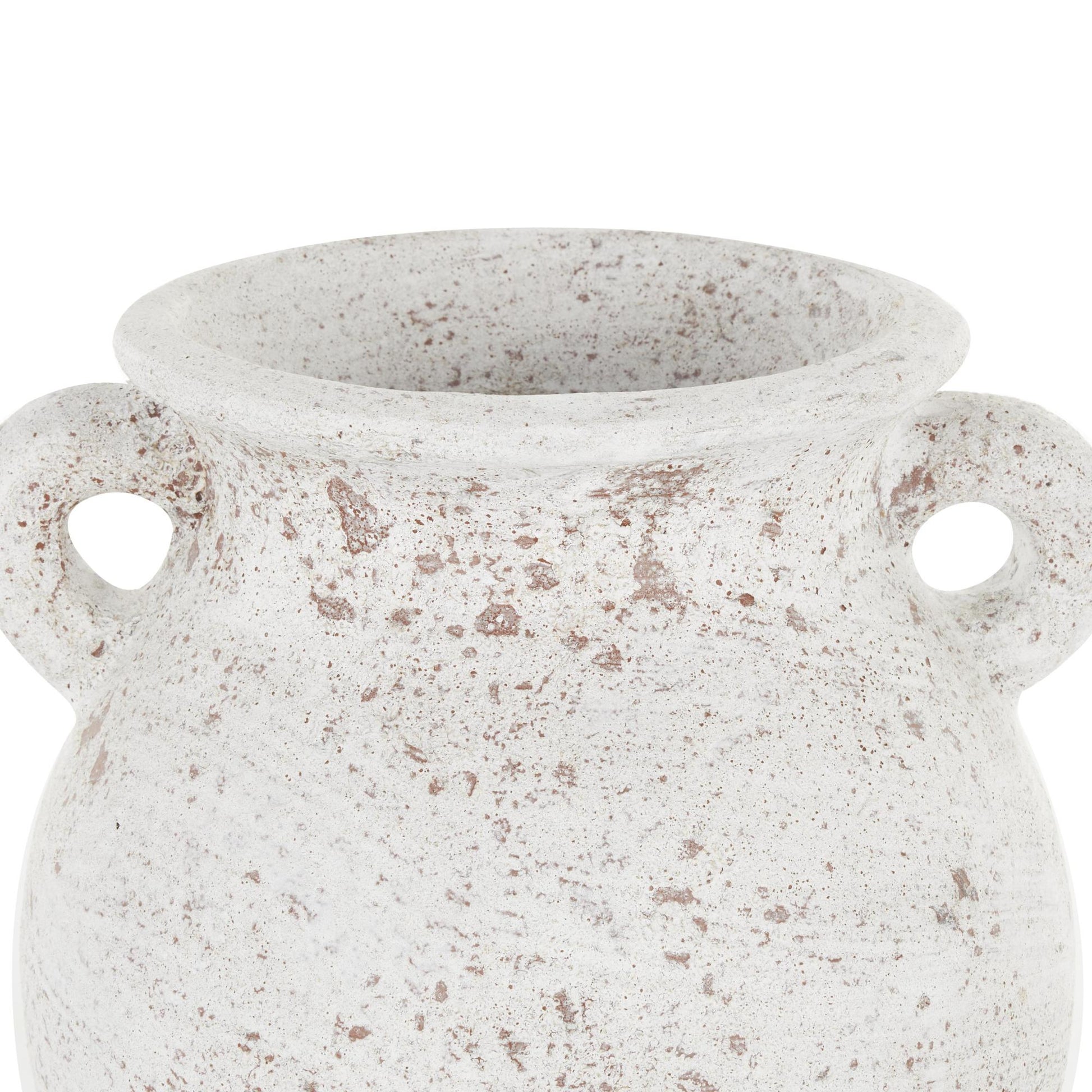 Cream Ceramic Antique Style Textured Pot Decorative Vase with Handles