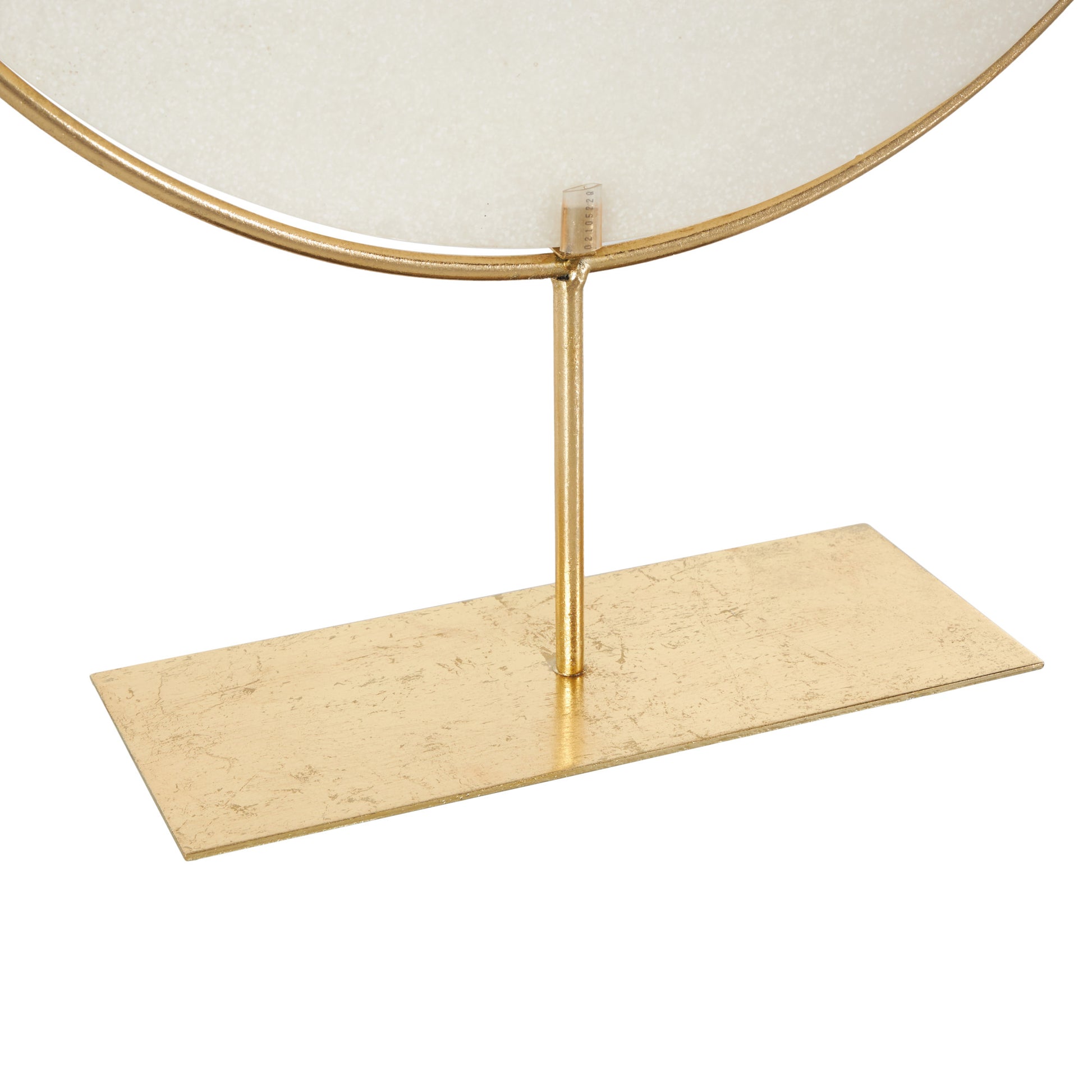 Leaf White Polystone Cutout Round Disk Decorative Sculpture with Gold Stand