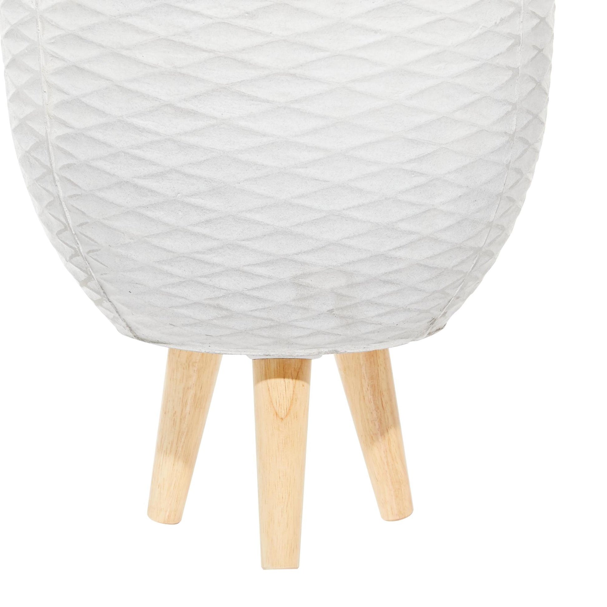 Set of 2 Geometric Ceramic Diamond Patterned Indoor Outdoor Planter with Wood Tripod Legs