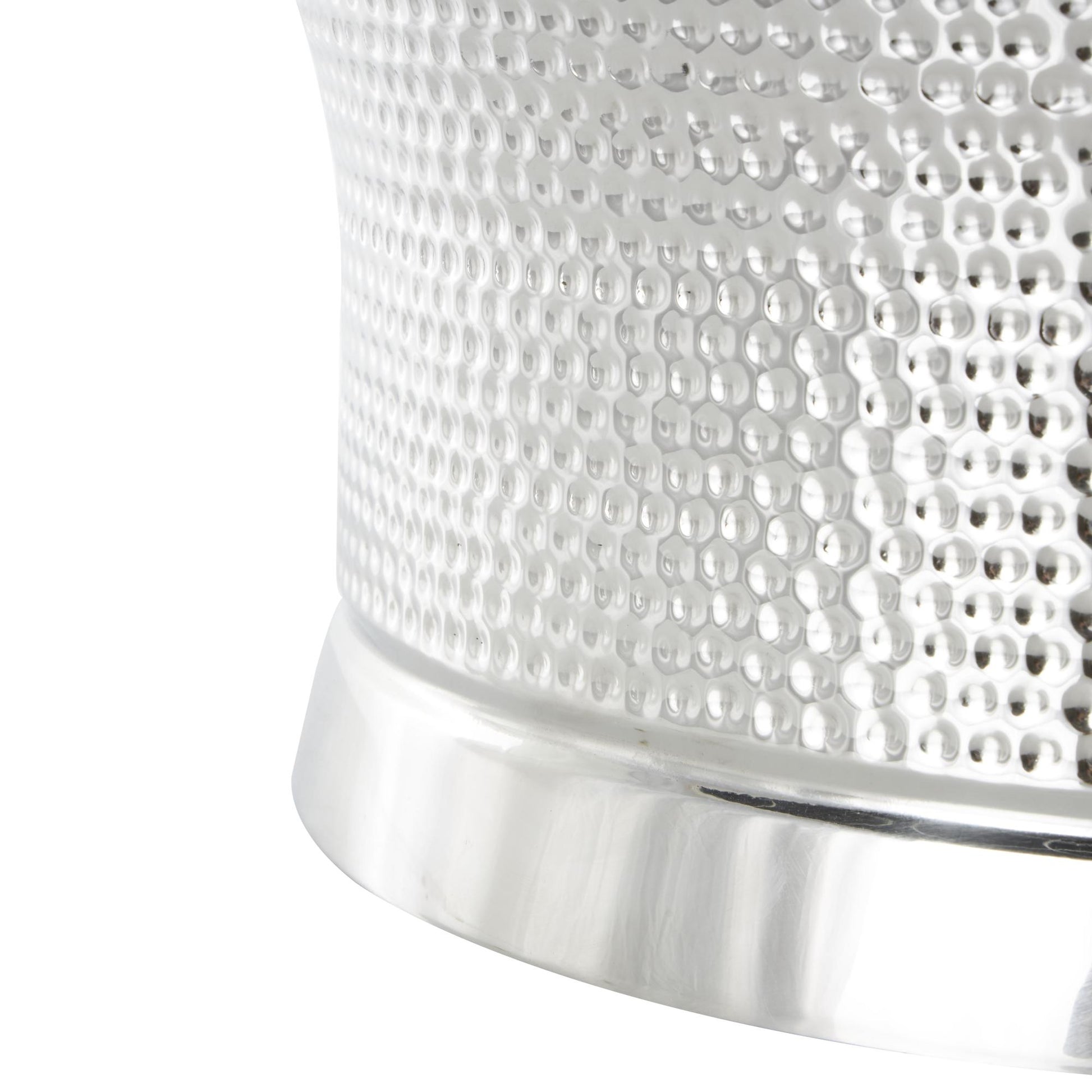 Silver Stainless Steel Metal Hammered Decorative Ice Bucket with Brown Leather Handles