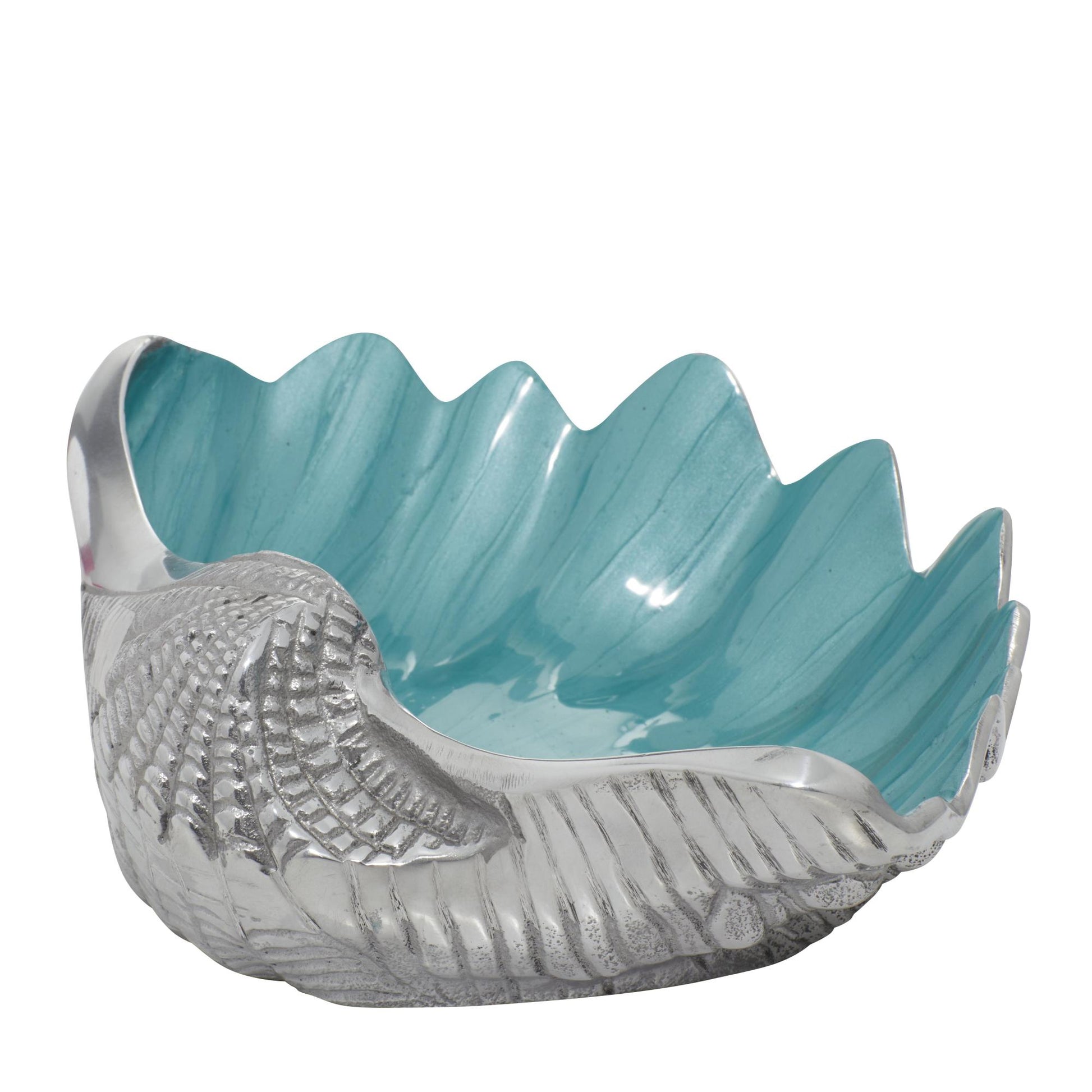 Shell Teal Aluminum Metal Shell Decorative Serving Bowl with Enamel Interior