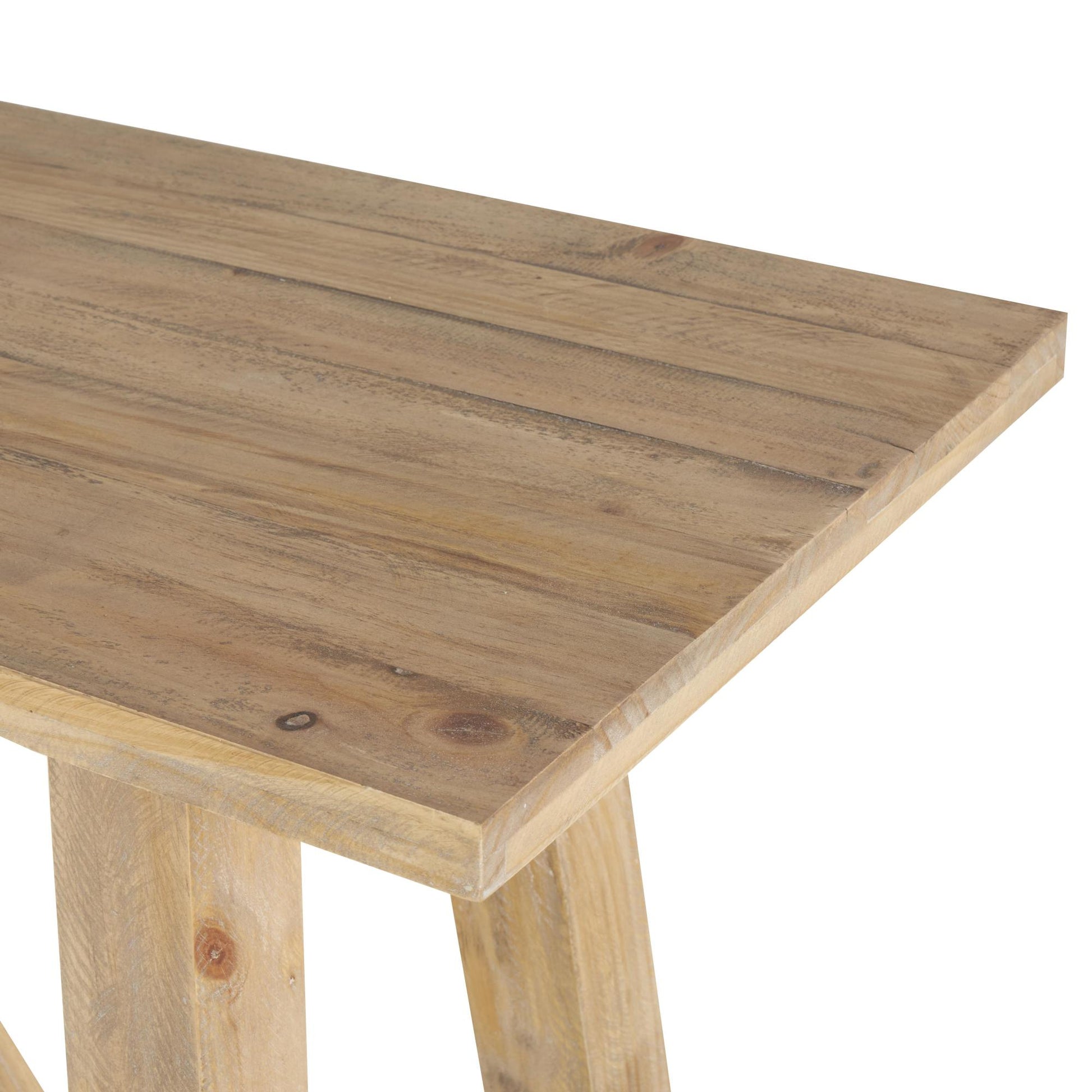 Light Brown Wood Rectangular Living Room Console Table with Flared Legs and Crossed Beams