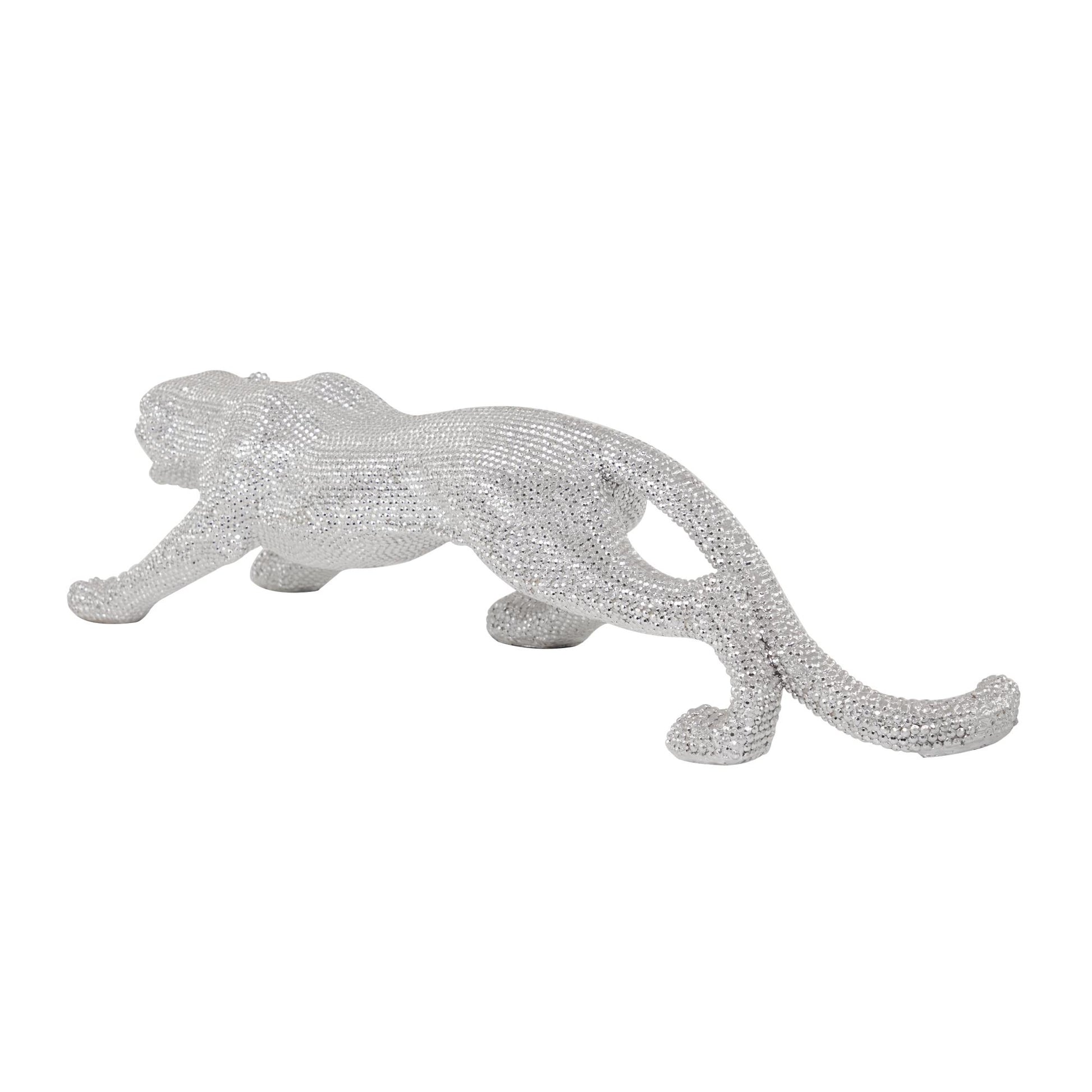 Leopard Polystone Floor Decorative Sculpture with Carved Faceted Diamond Exterior 42" x 11" x 11"