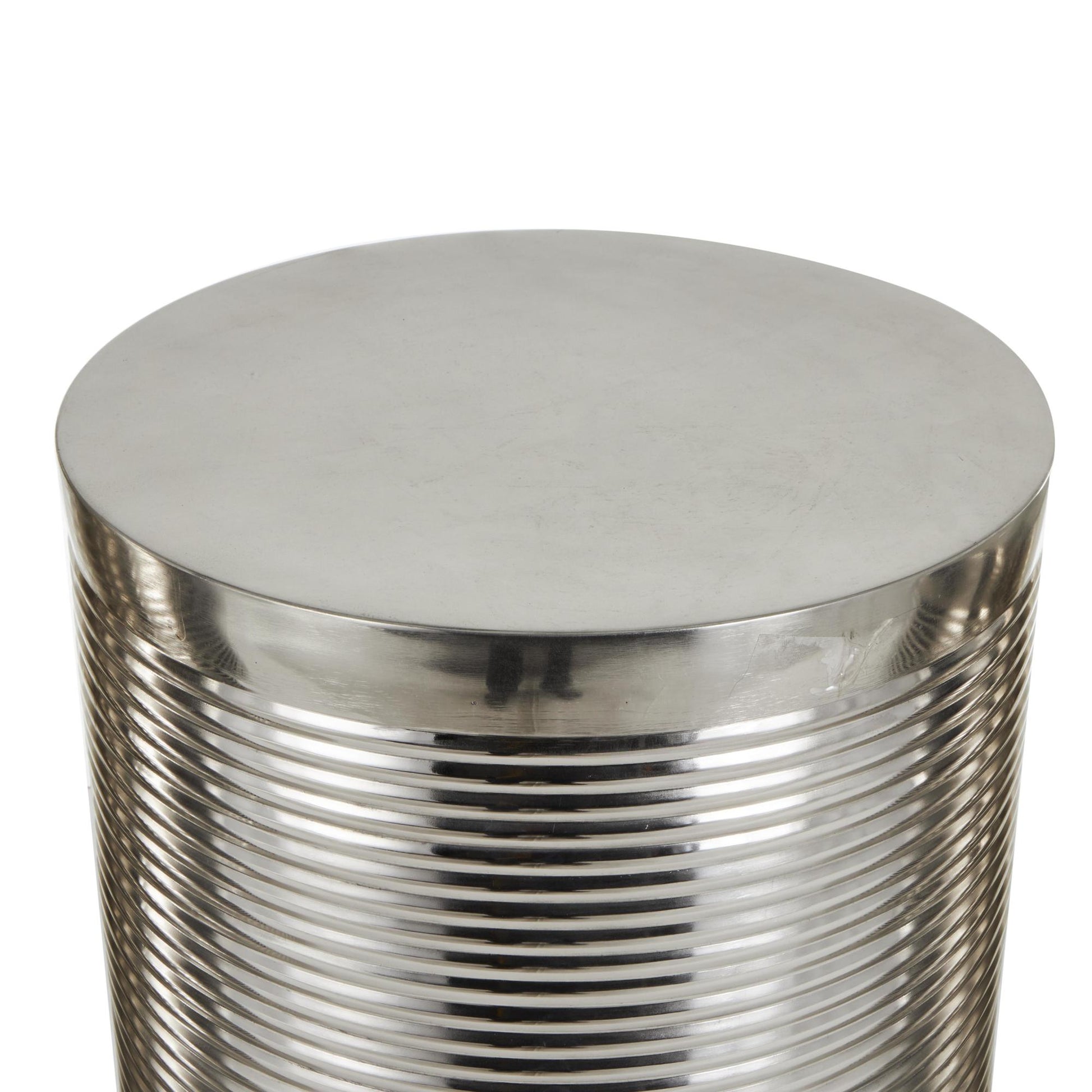 Set of 3 Metal Ribbed Drum Side End Accent Table Set of 3 24", 22", 20"H