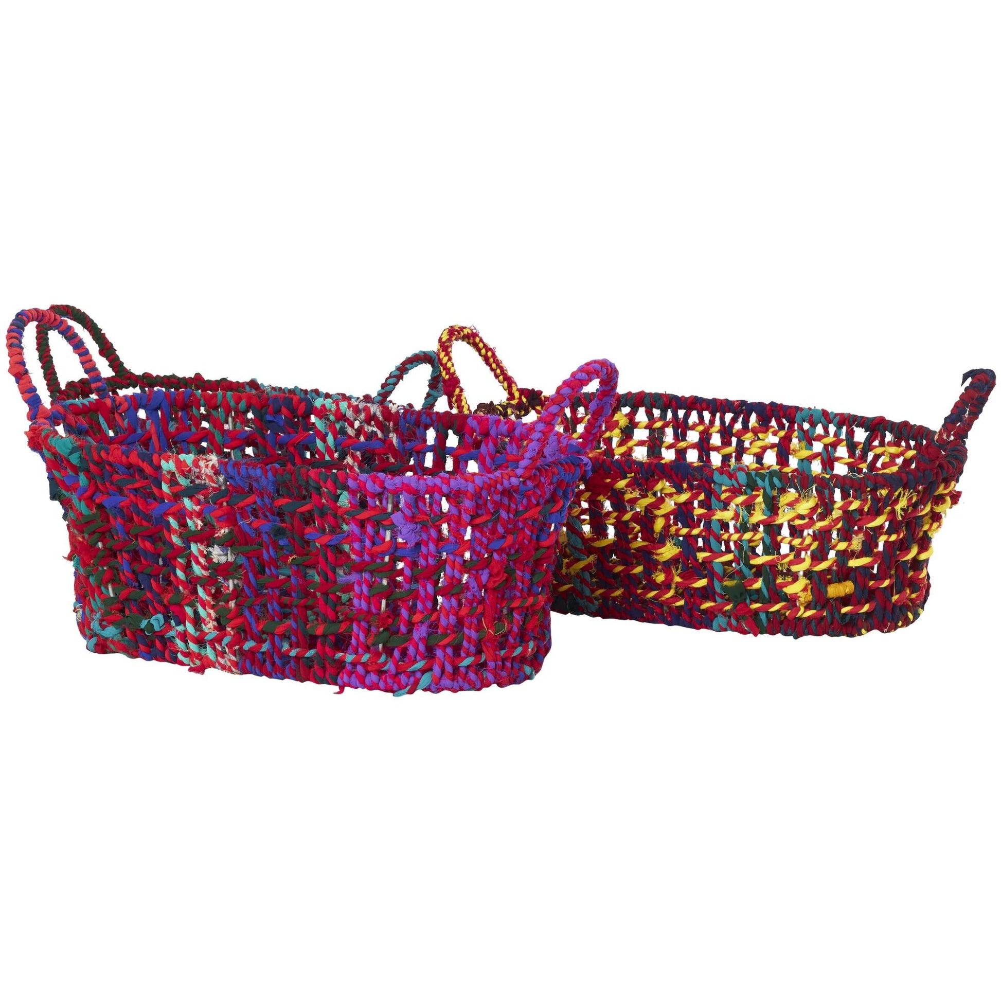 Set of 3 Cotton Fabric Handmade Decorative and Functional Storage Basket with Handles