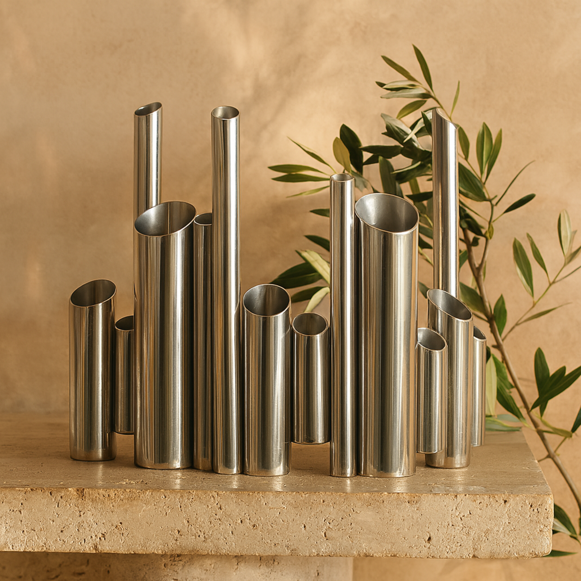 CosmoLiving by Cosmopolitan Silver Stainless Steel Metal Organ Pipe Tube Decorative Vase