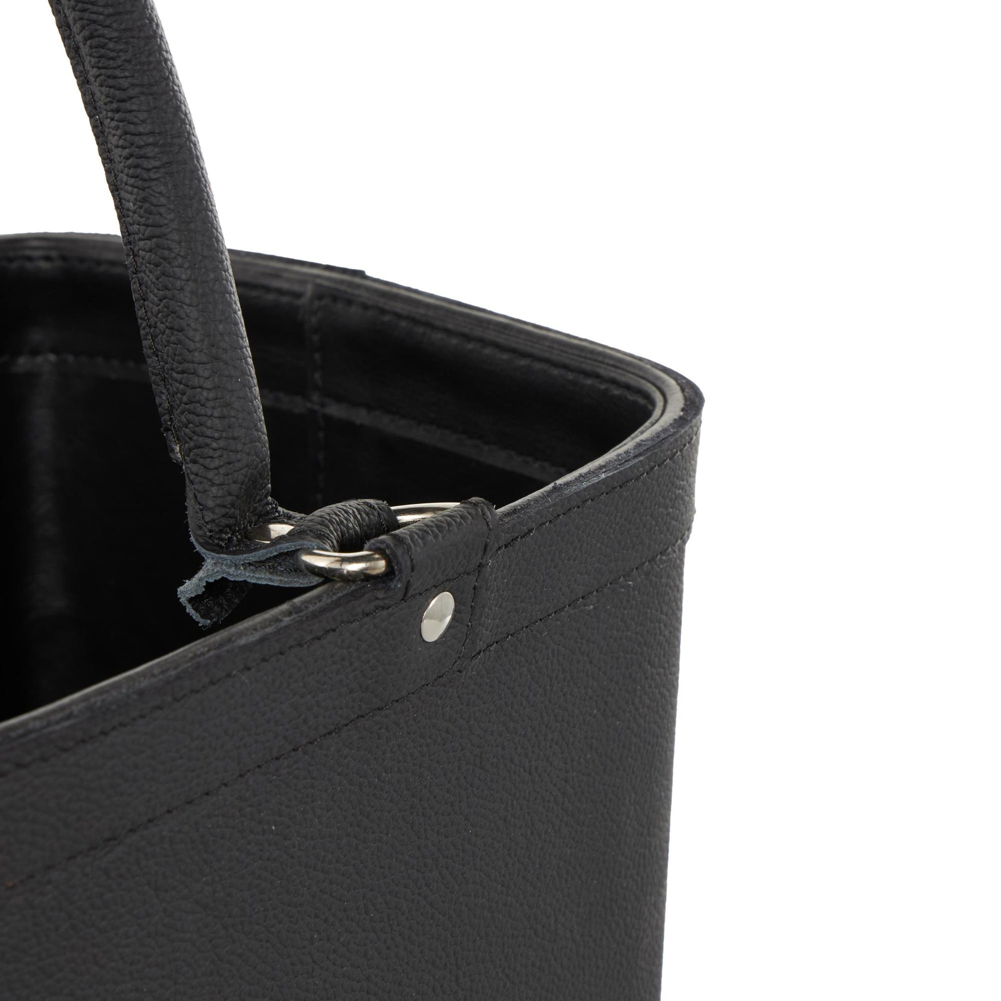 Black Leather Handmade Box Style Single Slot Decorative Magazine Holder with Arched Handles