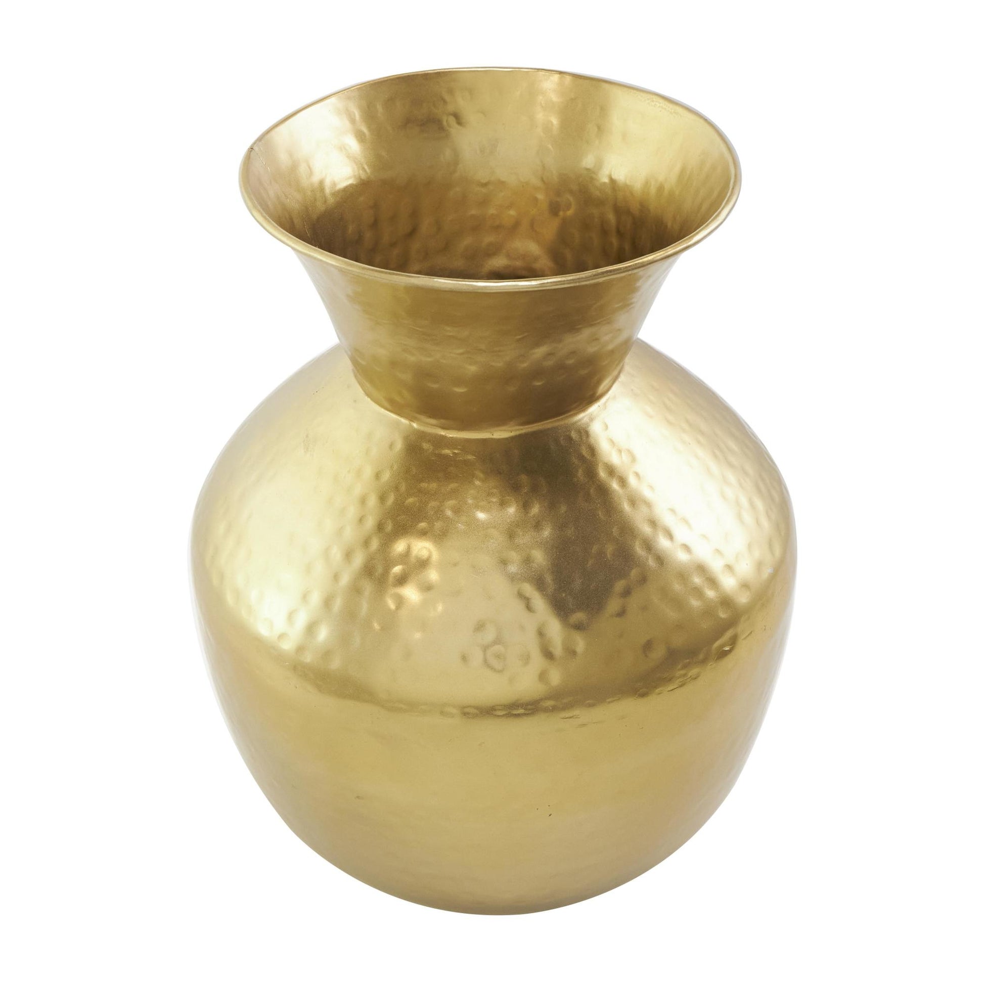 Gold Metal Hammered Spotted Decorative Vase with Fluted Top