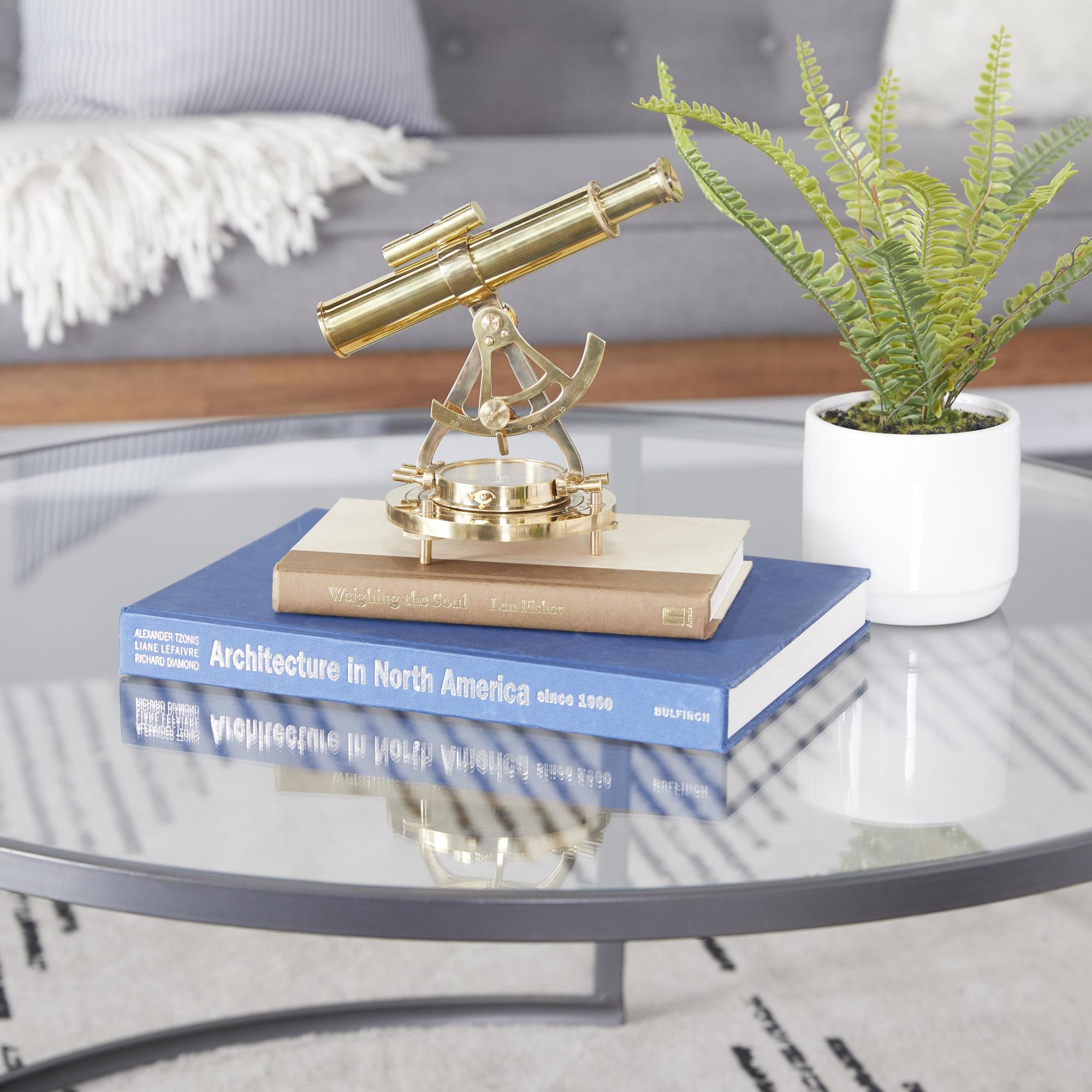 Compass Brass Metal Decorative Telescope with Compass Base